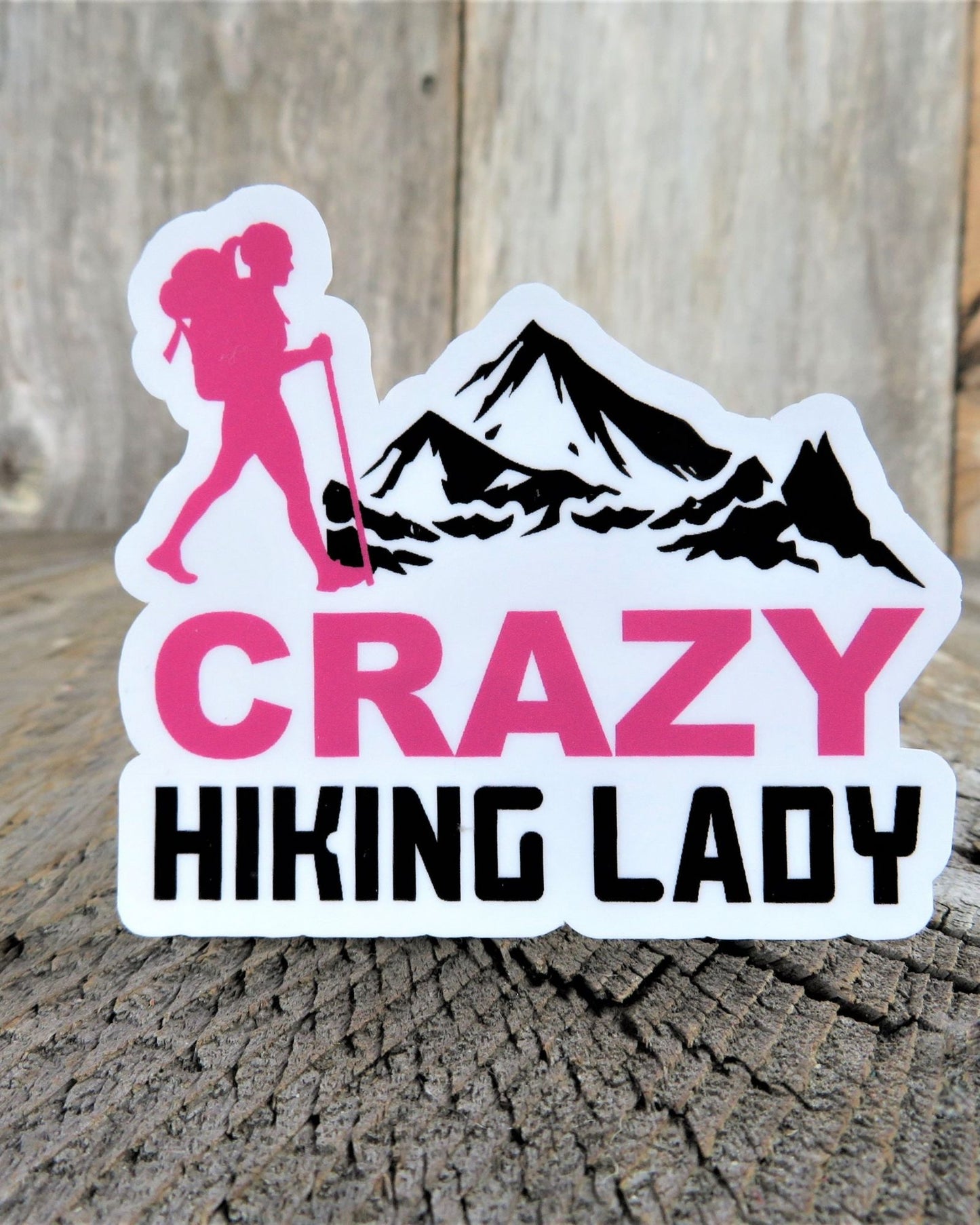Crazy Hiking Lady Sticker Hot Pink Black Waterproof Car Water Bottle Laptop