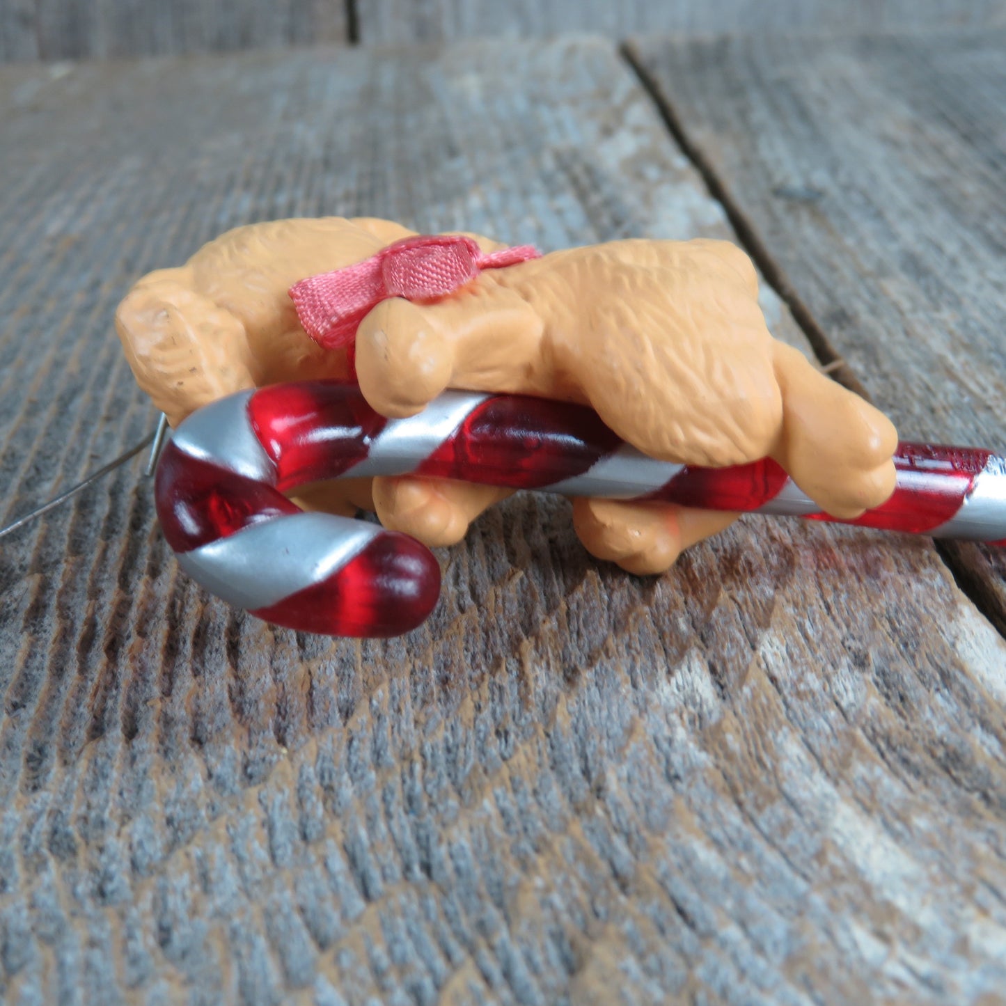 Vintage Puppy Love Hallmark Ornament Dog On Candy Cane 1991 Cocker Spaniel 1st in Series Gold Heart Tag