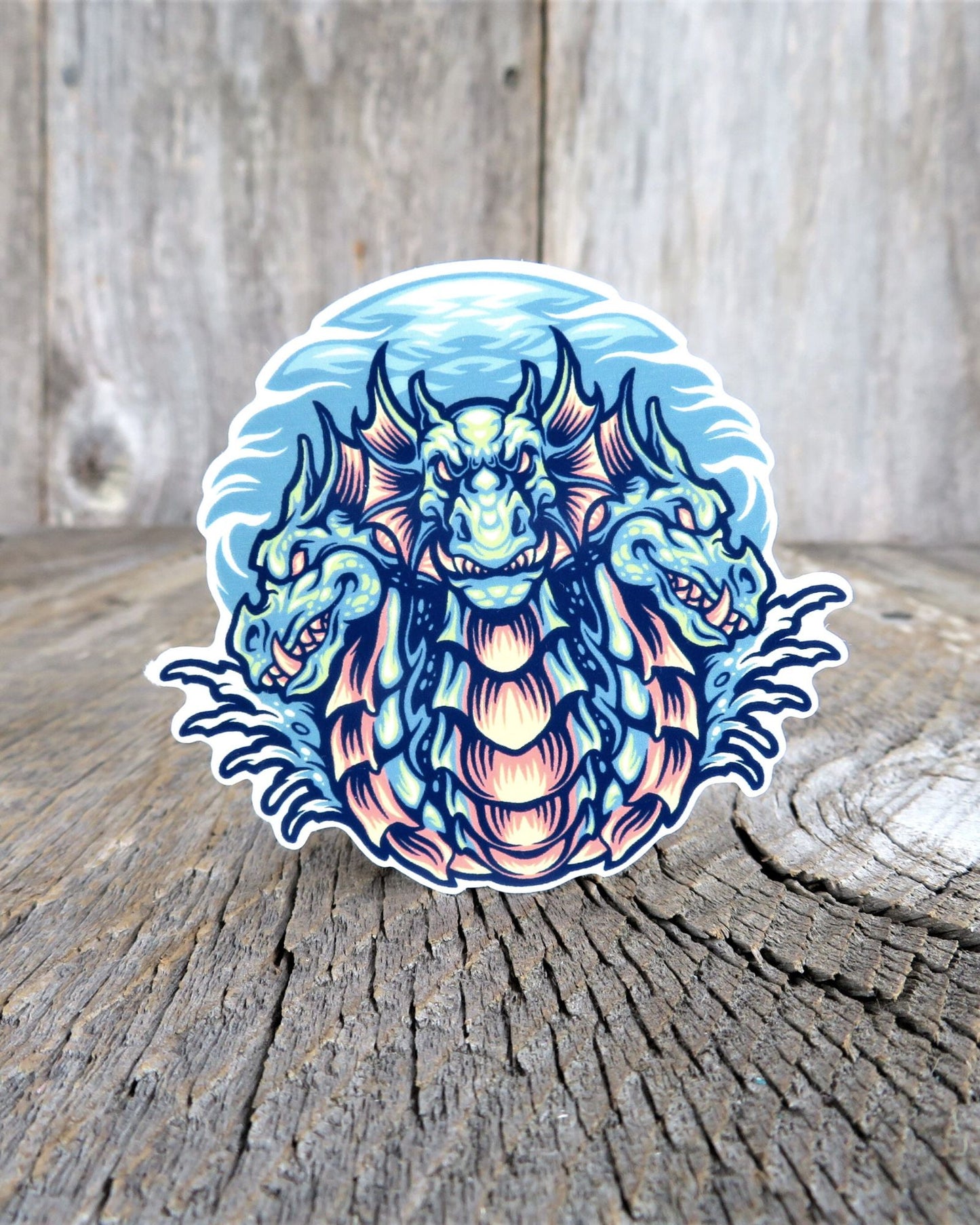 Three Headed Green Water Dragon Sticker Waterproof Color Fantasy Lover Water Bottle Sticker