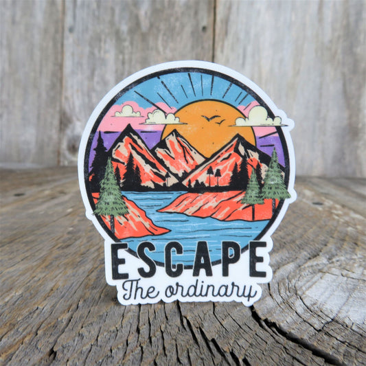 Escape The Ordinary Sticker Full Color Waterproof Retro Sunset Outdoors Camping Mountains Water Bottle Sticker