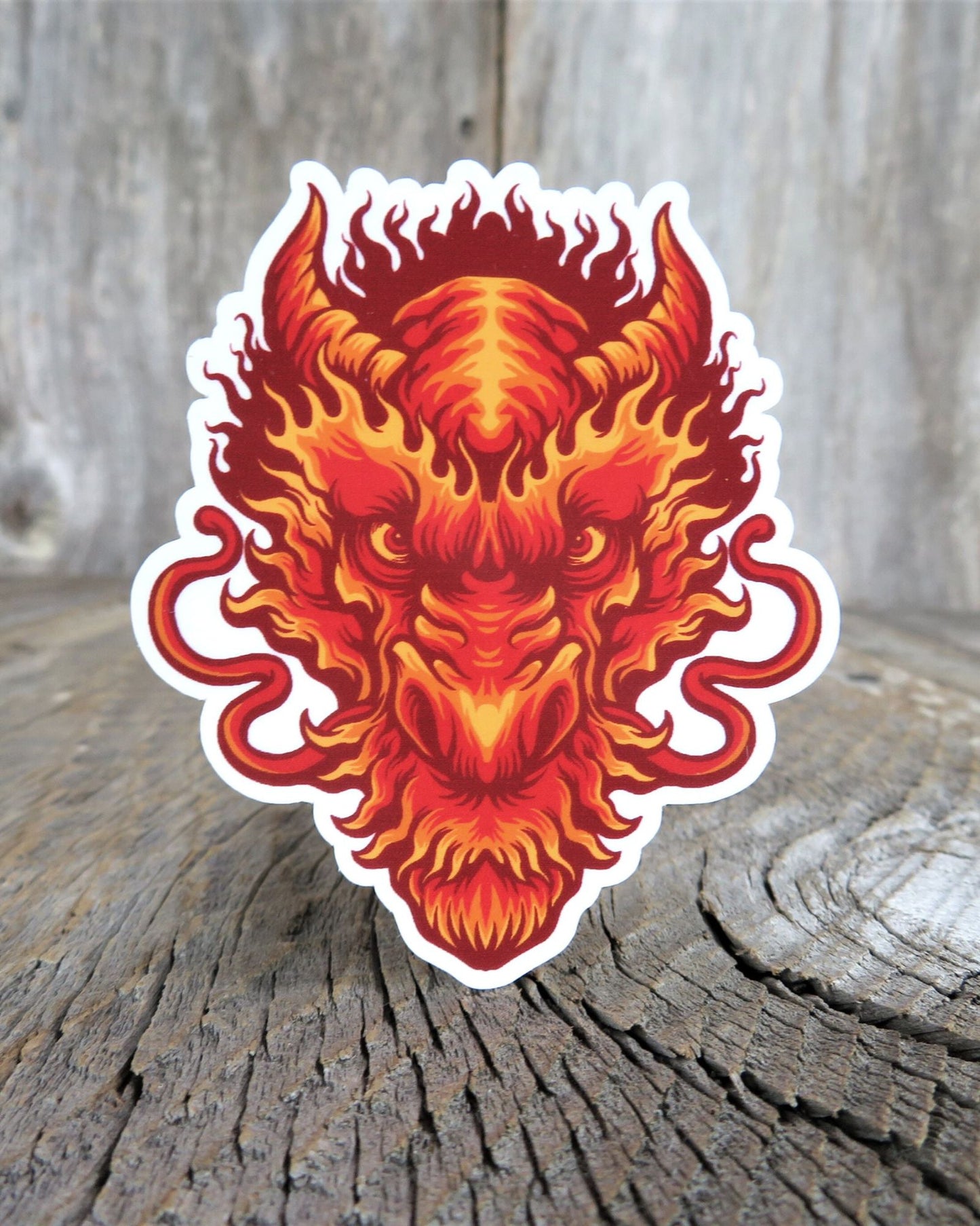 Red Dragon Face Sticker Bright Full Color Fantasy Lover Water Bottle Sticker