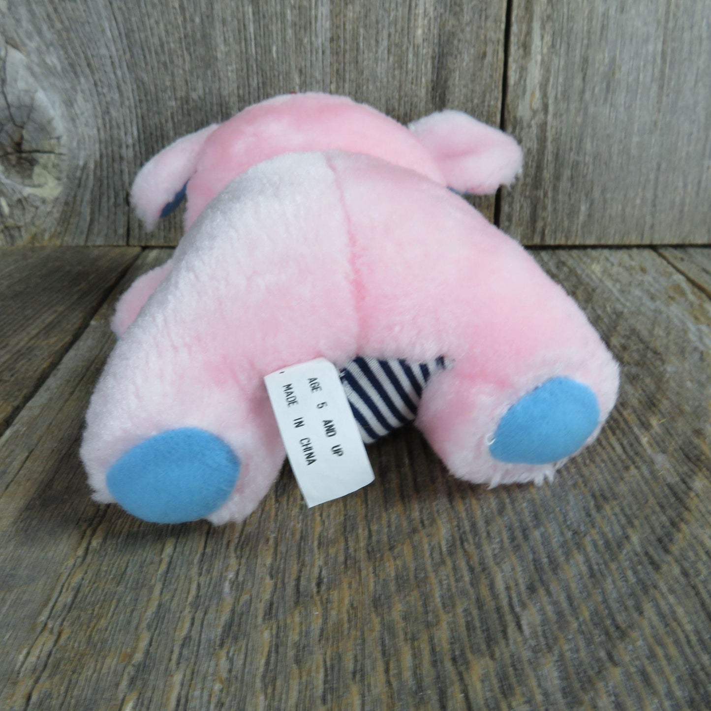 Vintage Elephant Plush Pink Blue Bib Overalls Stuffed Carnival Prize Small