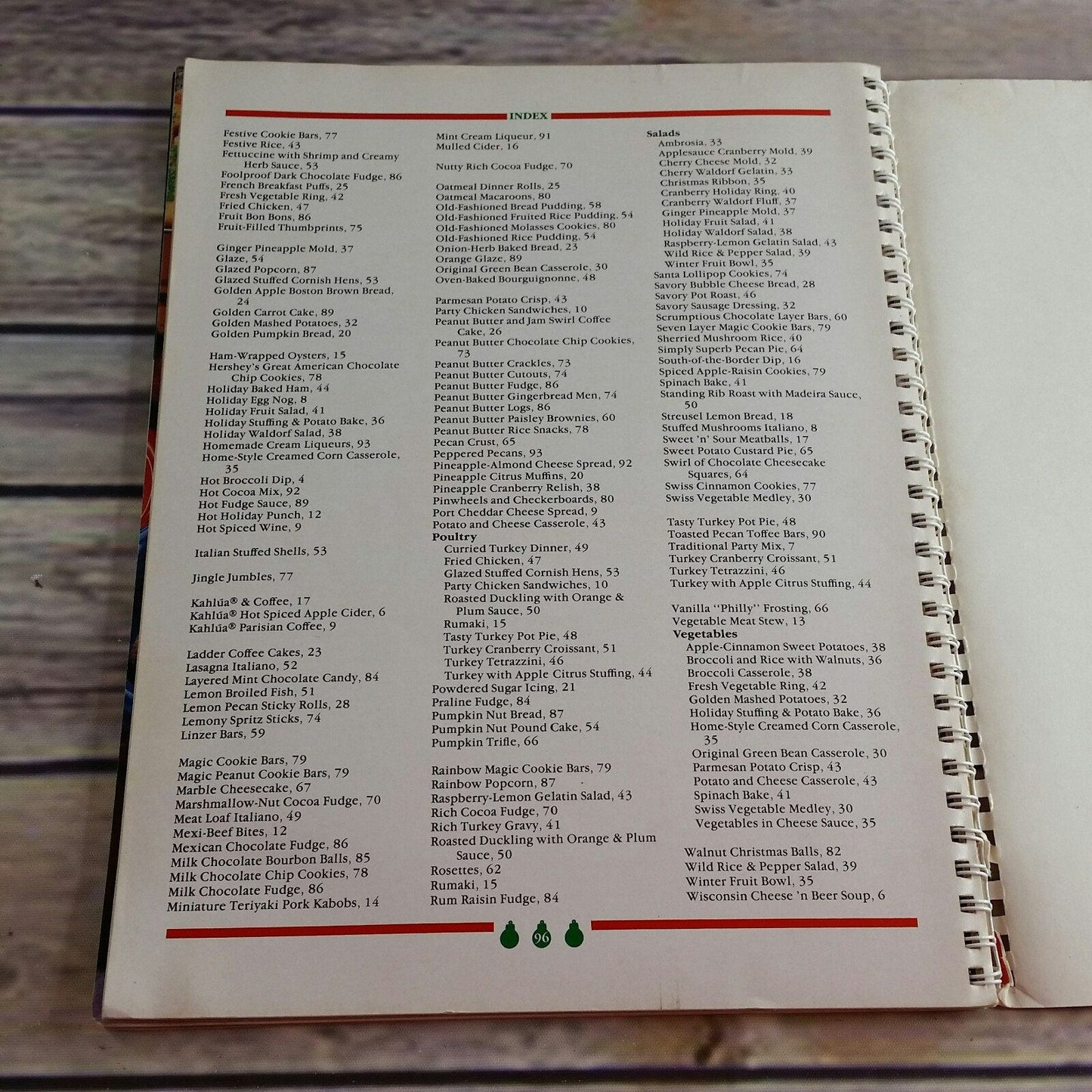 Vintage Cookbook Christmas Treasury of Recipes 1989 Favorite Brand Name Companies Spiral Bound Paperback Jello Velveeta Dole Bakers Eagle