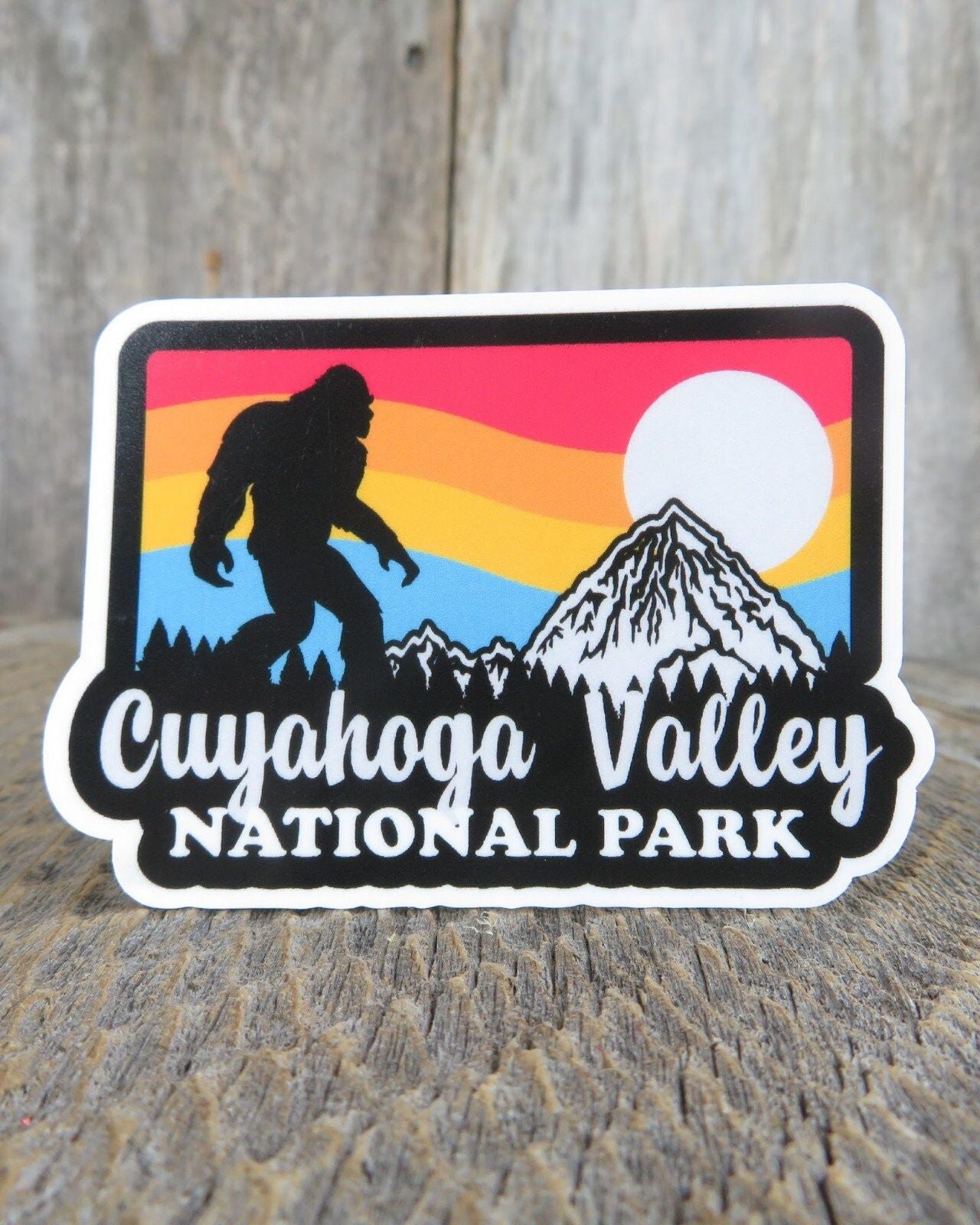 Cayahoga Valley National Park Bigfoot Sticker Ohio Retro Sunset Mountain Souvenir Waterproof