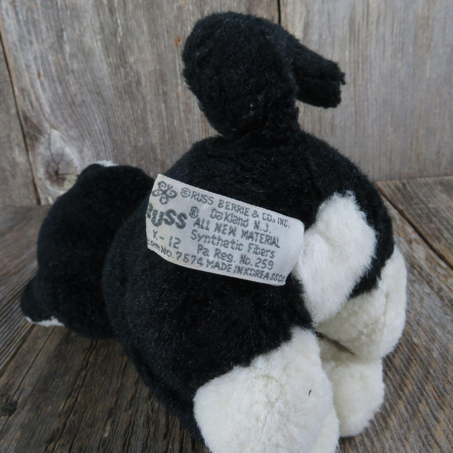 Vintage Cat Plush Black White Sasha Sitting Kitten Stuffed Animal Kitty Russ Korea