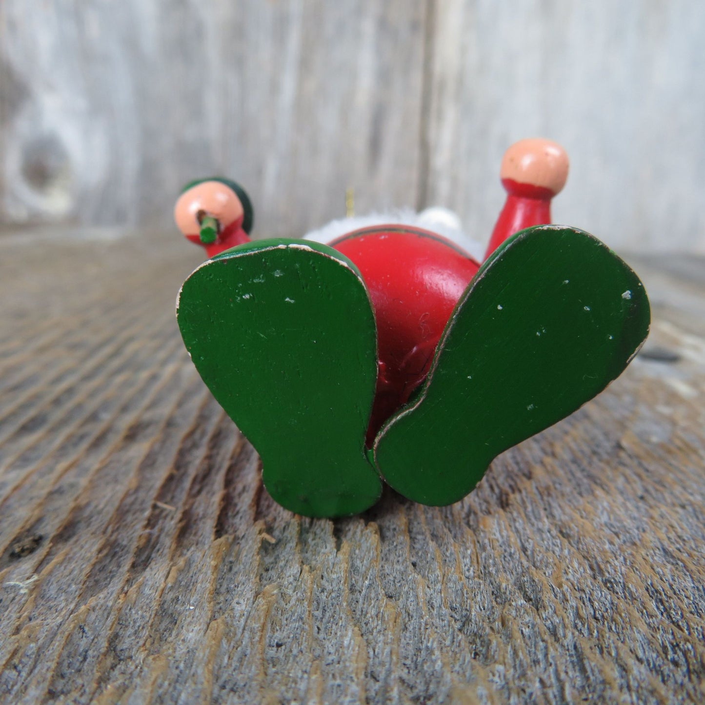 Vintage Wood Santa Winking Ornament Wooden Felt Hat Christmas Tree Red Green