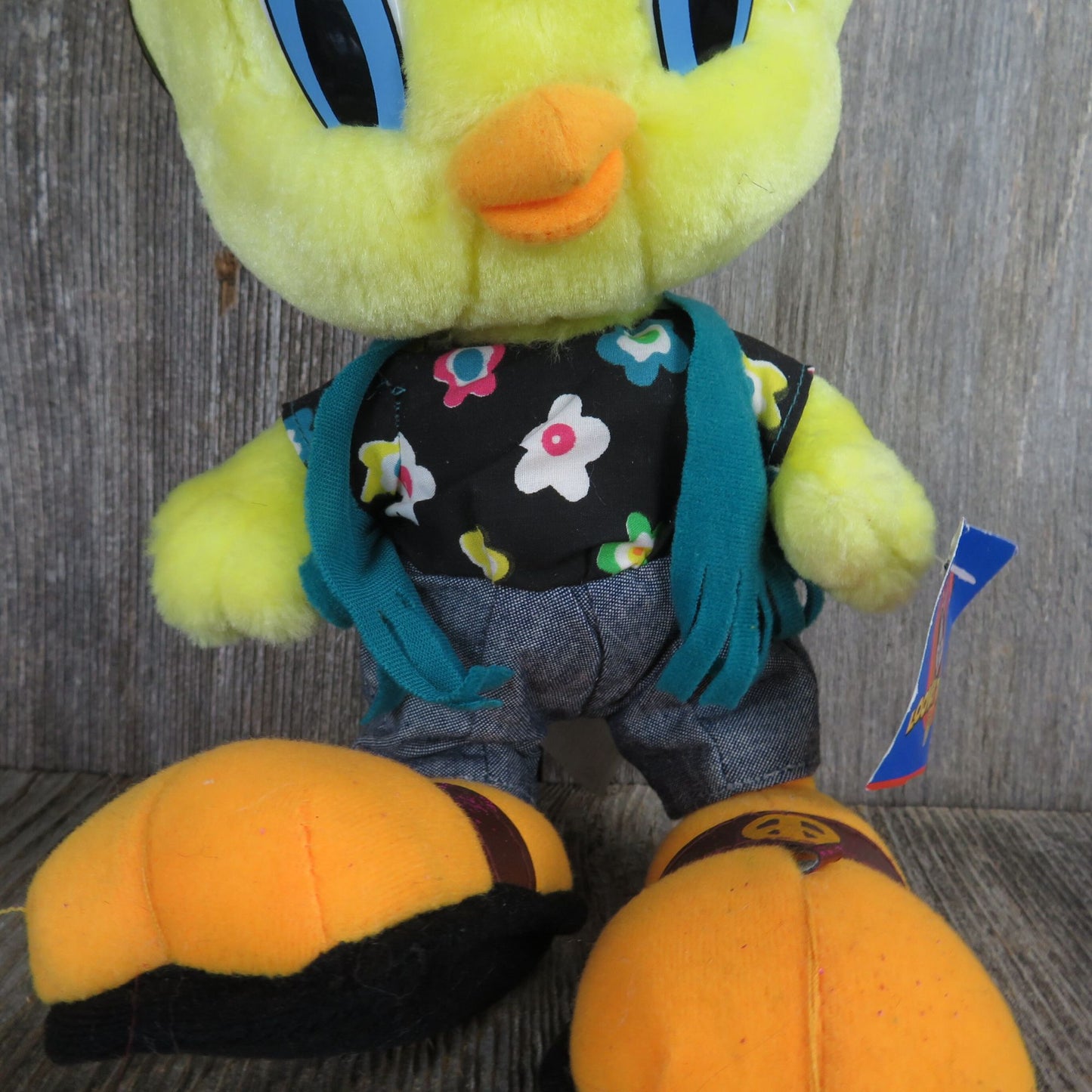 Vintage Tweety Bird Plush Hippy Peace 70s Style Flower Shirt Looney Tunes Warner Brothers Stuffed Animal Play by Play 1998