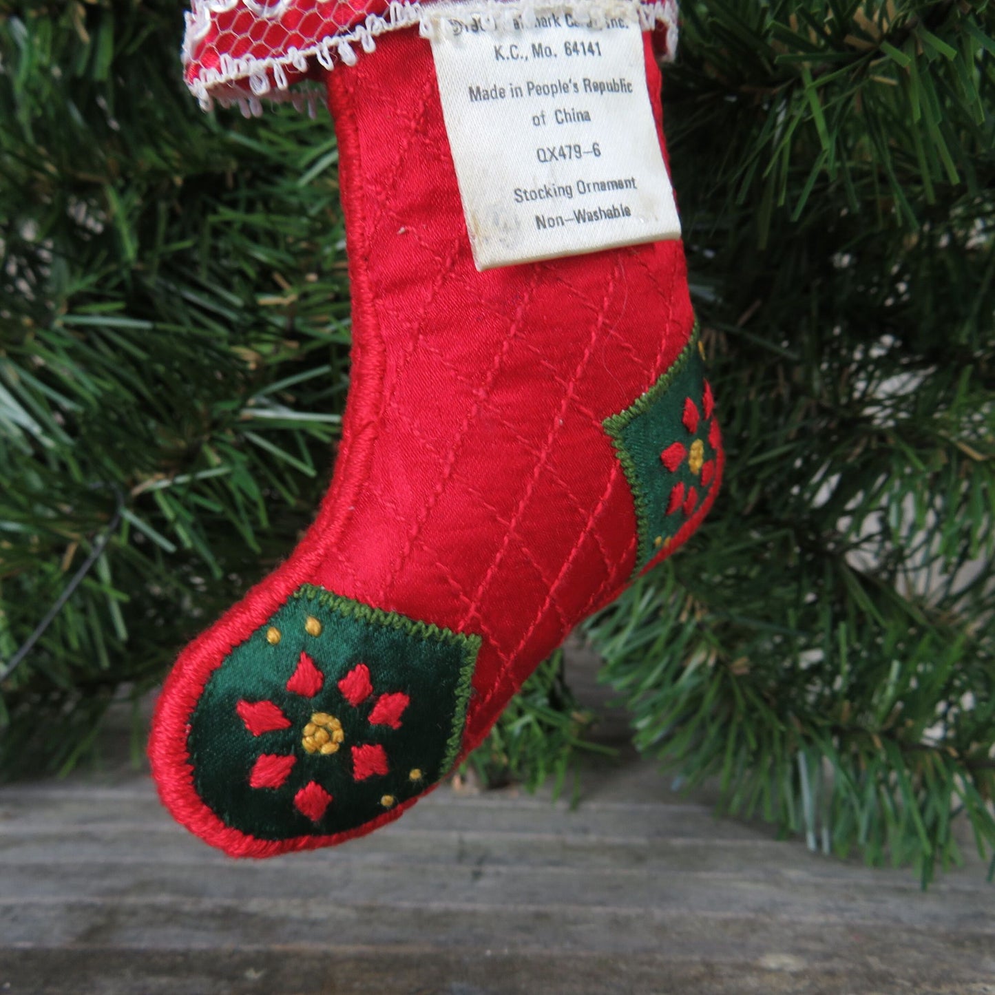 Teddy Bear Soft Stocking Ornament Plush Fabric Needlepoint Hallmark Christmas 1983