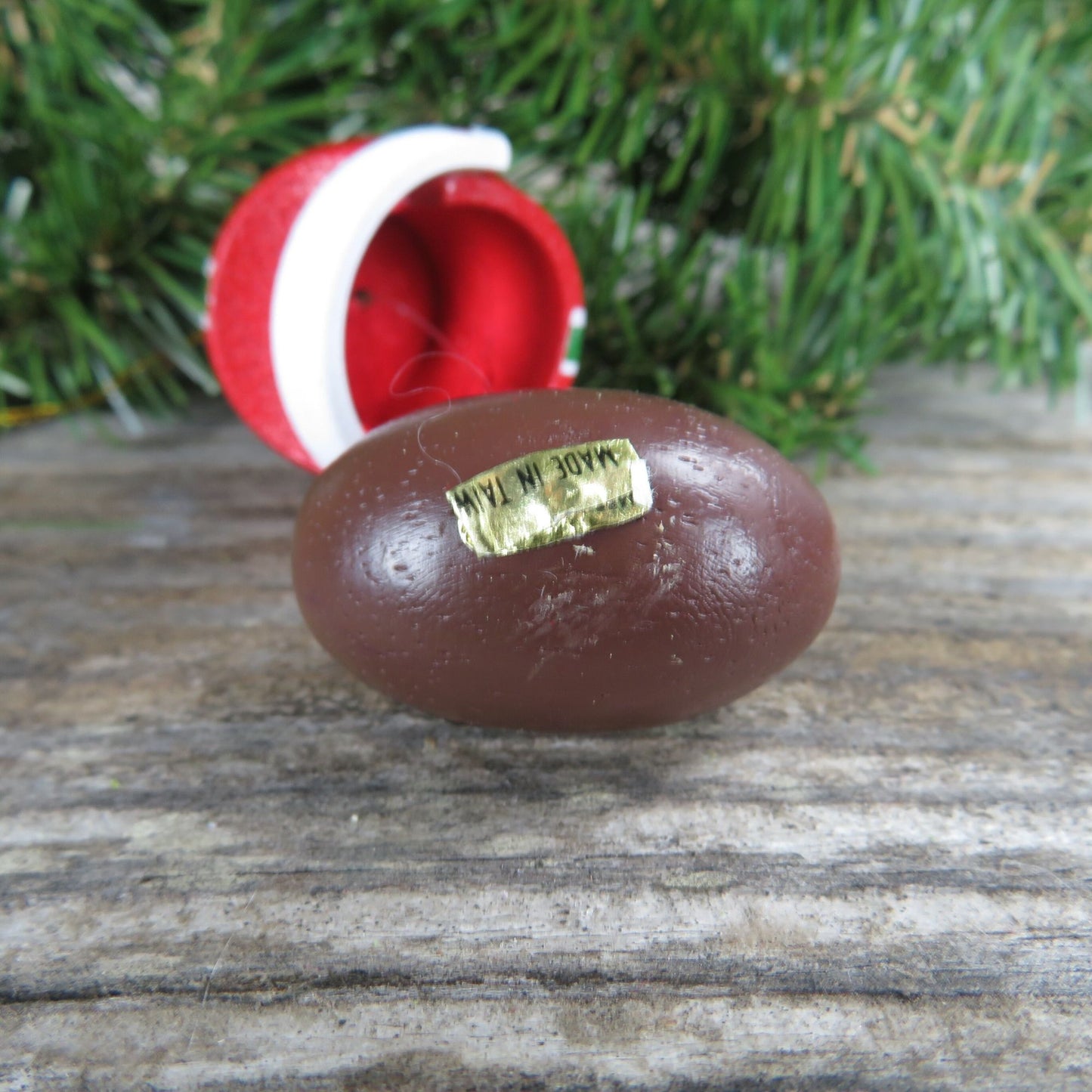 Vintage Wood Football and Helmet Ornament Wooden Sports Player Christmas Red Green