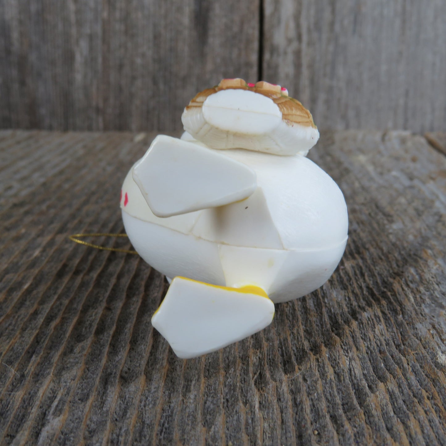 Vintage Mother Goose Ornament White Bird Plastic with Basket Bunny Rabbits and Red Bonnet Hat