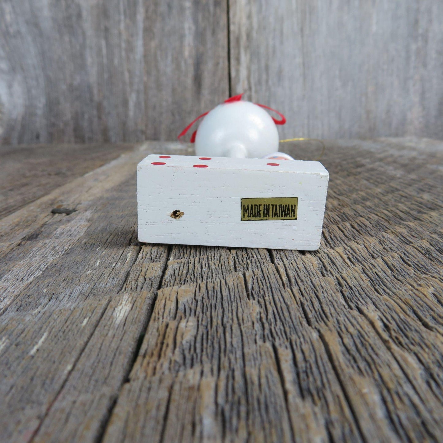 Vintage Santa Claus with Balloon Wood Ornament Christmas Wooden Scene Figurine Village