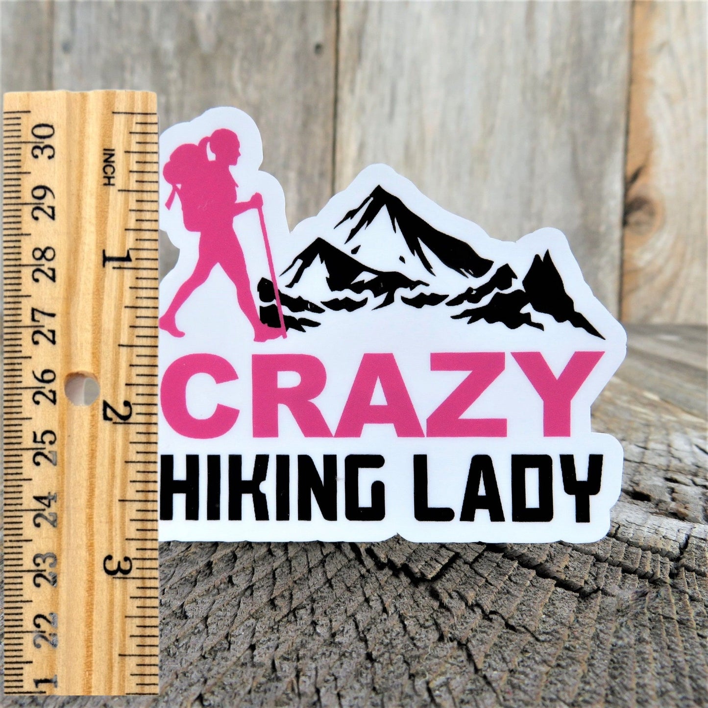 Crazy Hiking Lady Sticker Hot Pink Black Waterproof Car Water Bottle Laptop