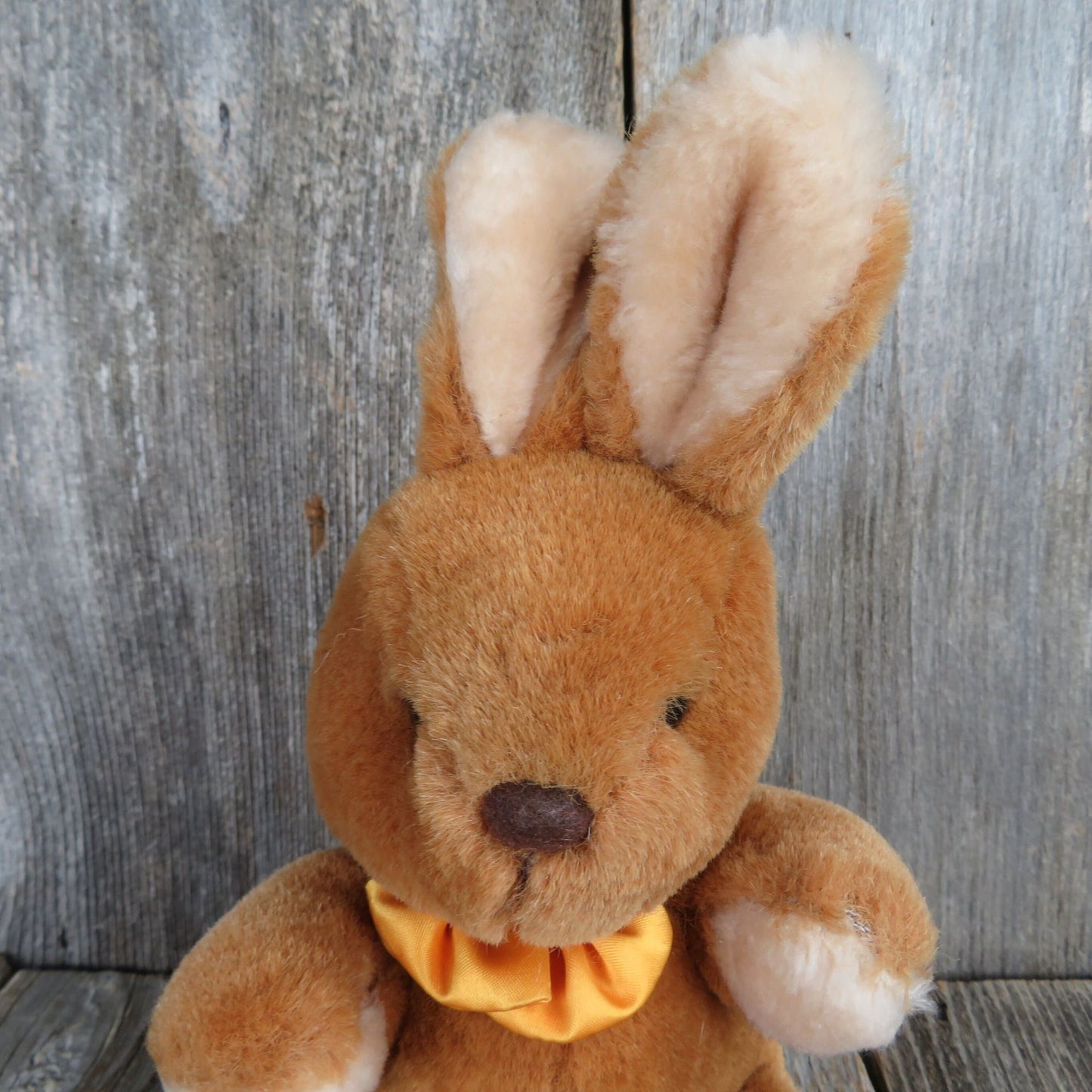 Vintage Rabbit Yellow Bow Plush Russ Debonaire Tan Brown Easter Bunny Stuffed Animal Korea