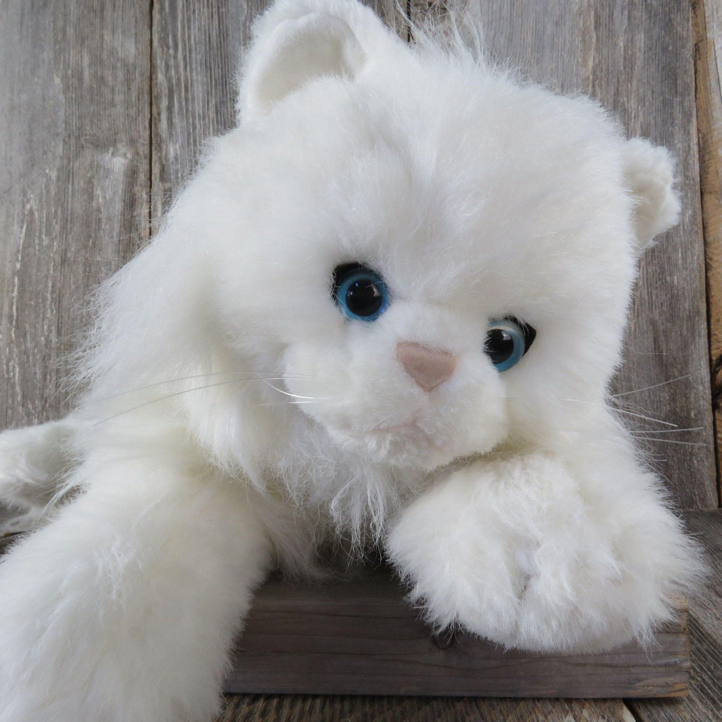 Vintage Persian Kitty Cat Plush Mattel Emotions Blue Eyes White Kitten Long Haired 1984 Korea