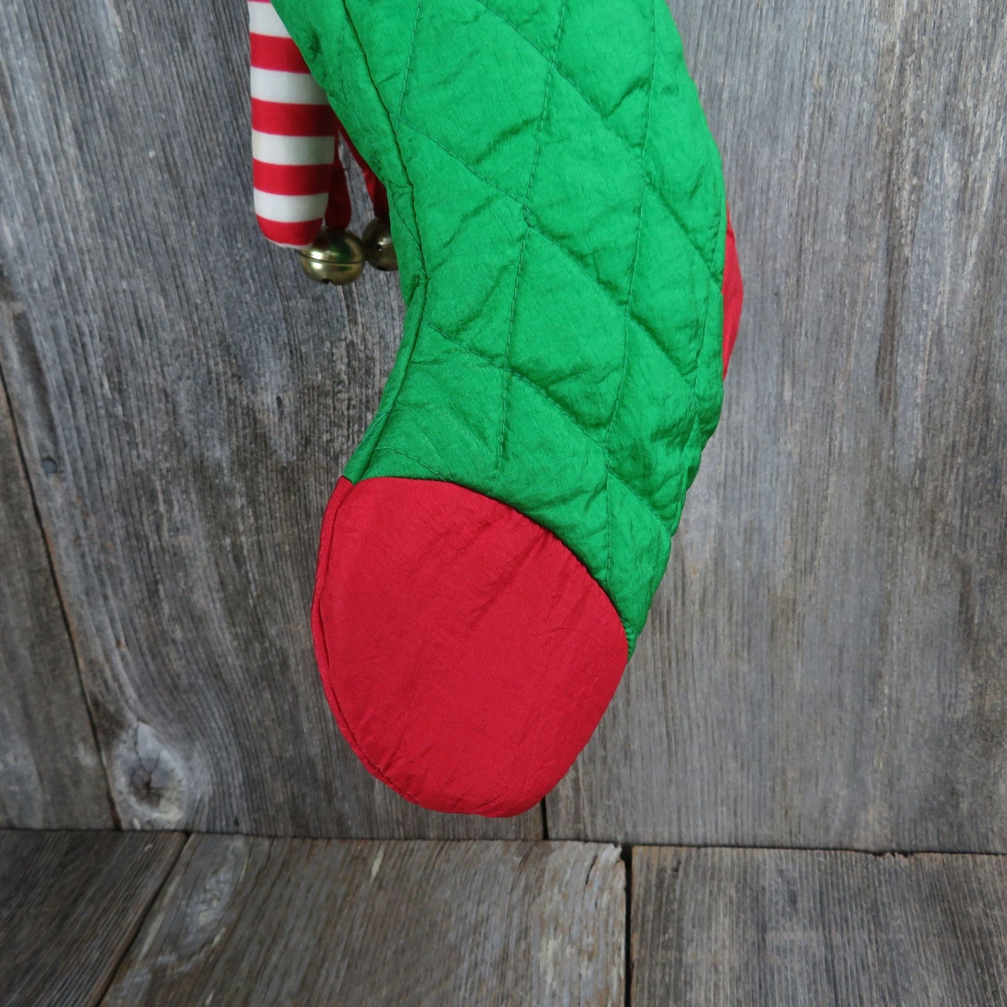 Vintage Moose Stocking Plush Reindeer Candy Cane Nylon Puffy Stuffed Animal Slick Quilted