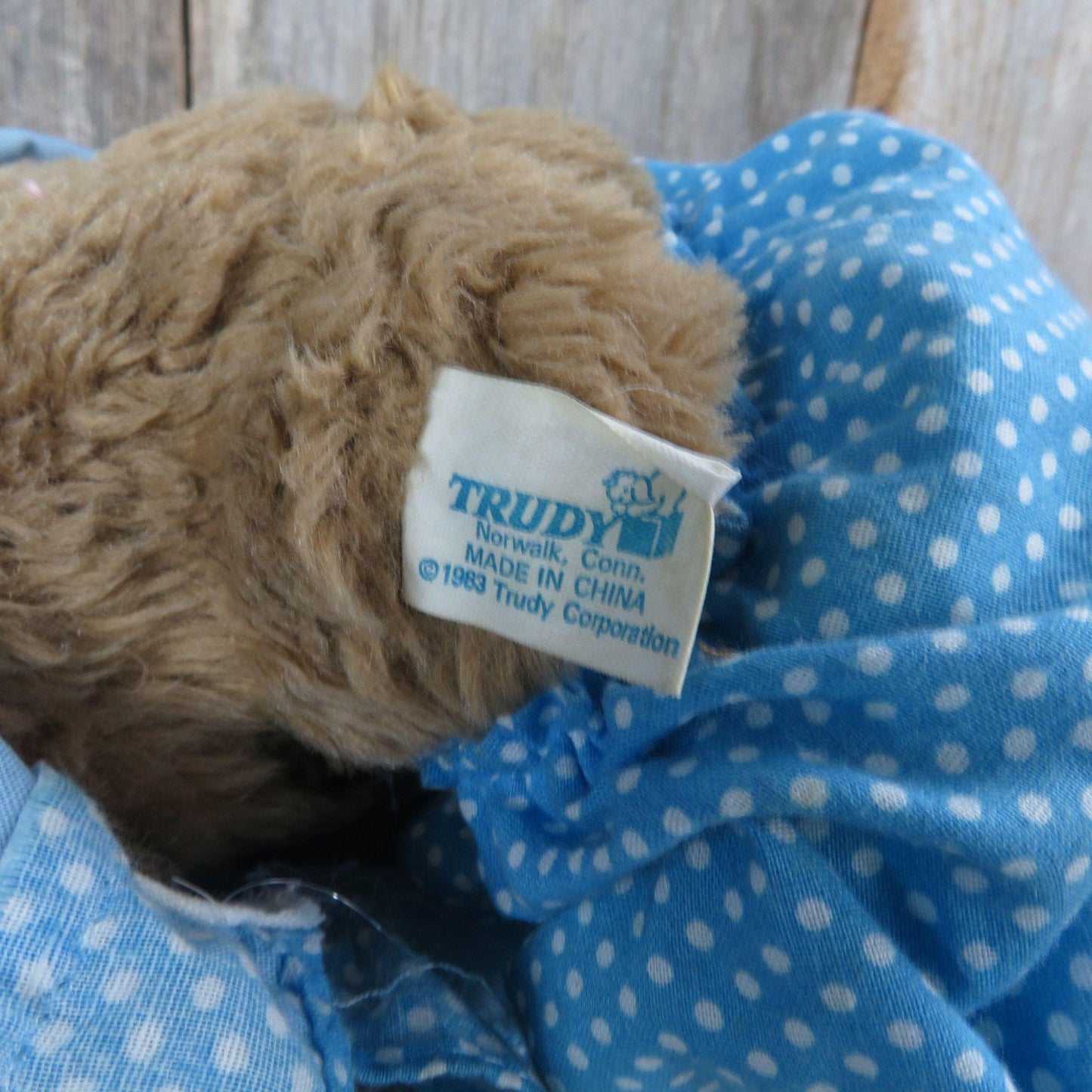 Vintage Teddy Bear Plush Blue Dress Bloomers Trudy Corporation Stuffed Animal 1983
