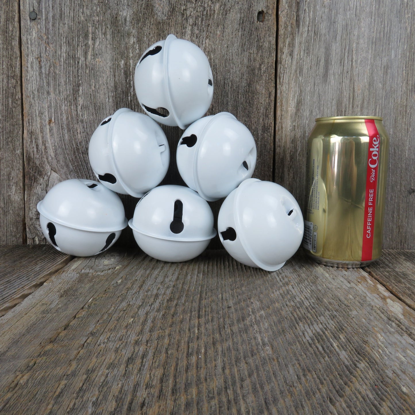 Sleigh Jingle Bells White Enameled Painted Round Christmas Craft Bells Set of 6 Extra Large 3.25 inches Craft Decor DIY Embellishment