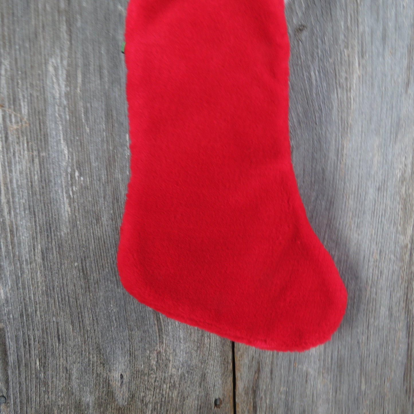 Vintage Teddy Bear Stocking Brown Santa Hat Wella Greetings Green Ribbon