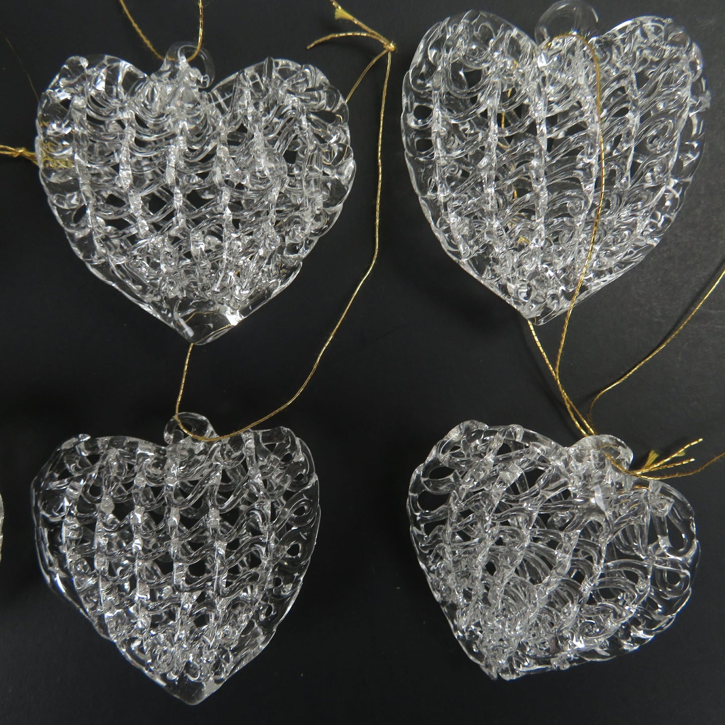 Vintage Heart Spun Glass Ornaments Clear Crystal Christmas Tree Ball Set Lot Vintage Christmas Decoration