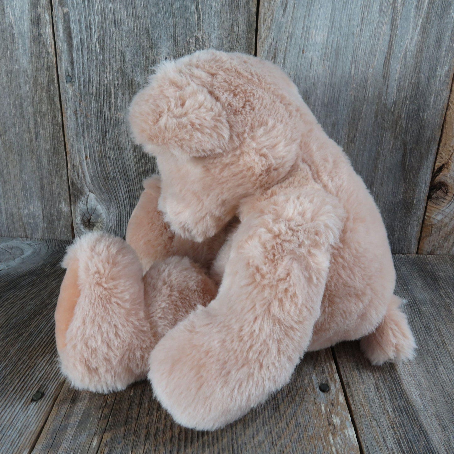 Vintage Teddy Bear Plush Gund Peach Tan Bunky Yarn Sad Face Stitched Nose Korea 1985