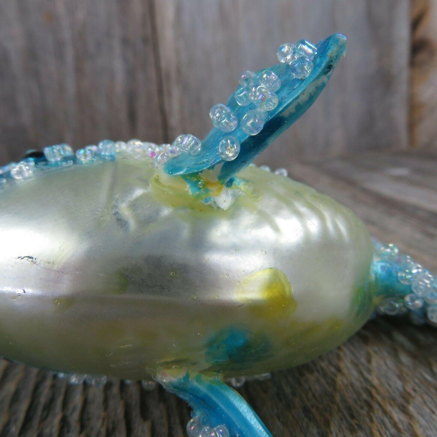 Blue Fish Glass Ornament Glitter Beads Christmas Nautical Tree White Yellow - At Grandma's Table