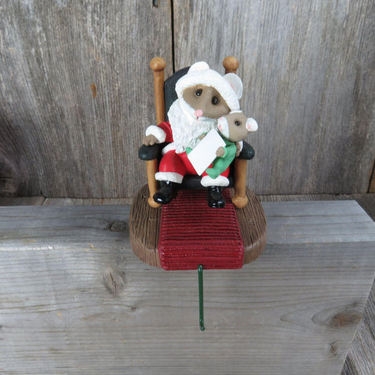 Vintage Santa Mouse And Child Christmas Stocking Holder Hallmark Mice Hanger Hook