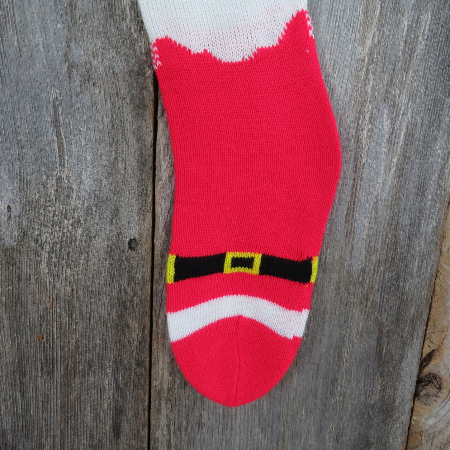 Vintage Santa Claus Knit Stocking Christmas Clown Red Nose Knitted Blue Red White Pom Pom