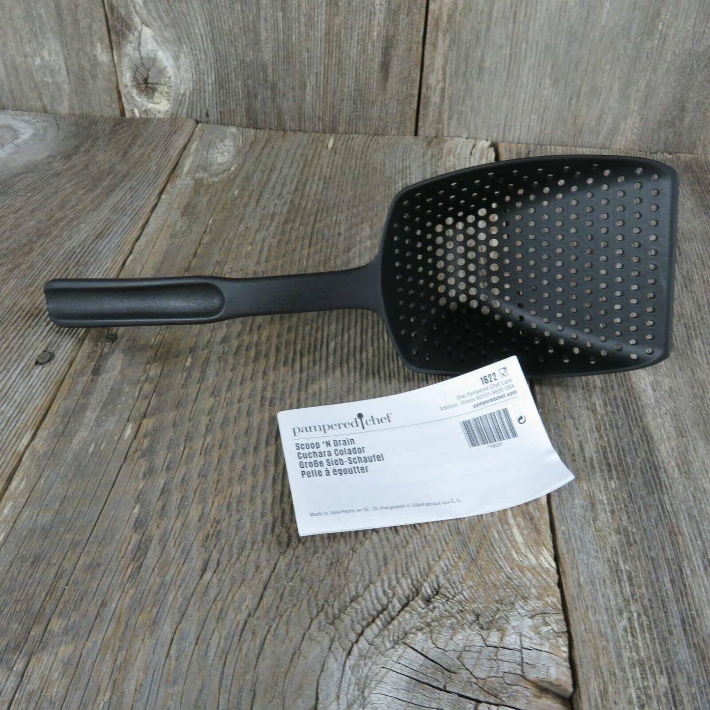 Pampered Chef Scoop and Drain 1622 Slotted Spoon Ladle Plastic Black Colander