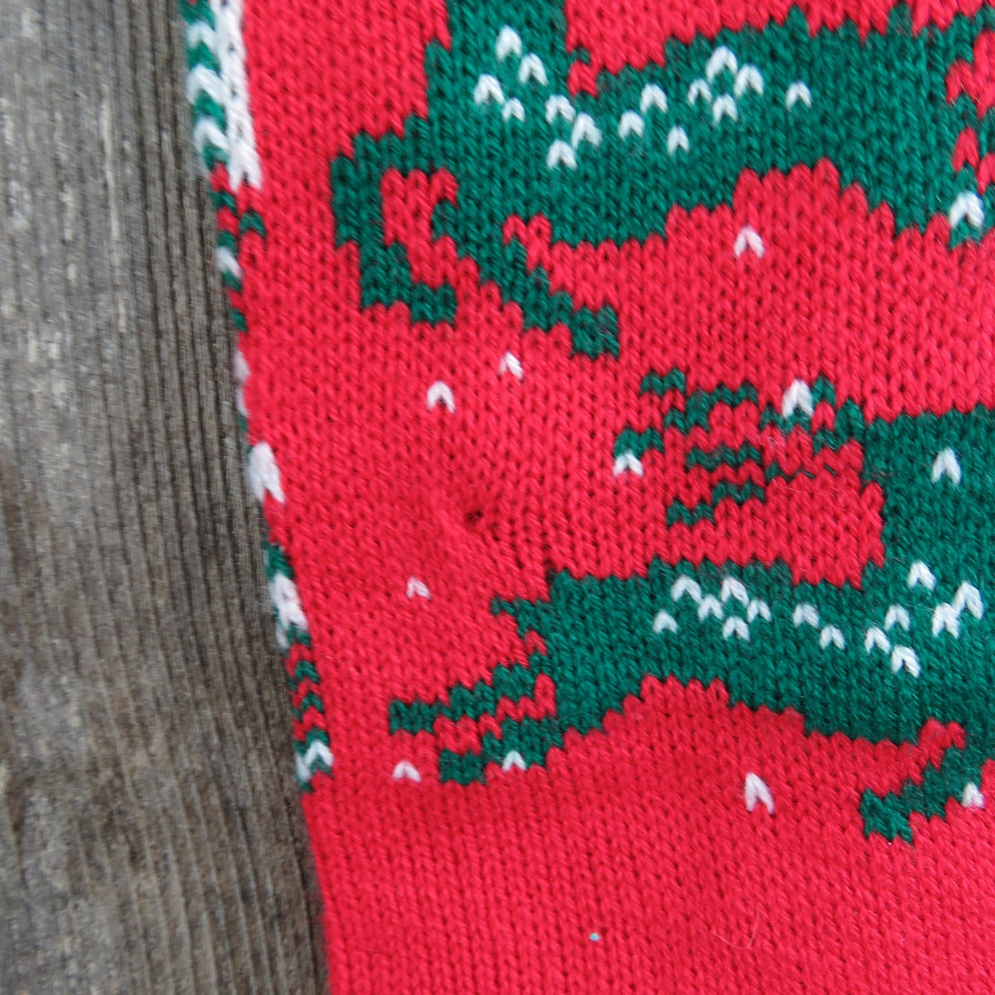 Vintage Reindeer Knit Christmas Stocking Deer Knitted Red Green White - At Grandma's Table
