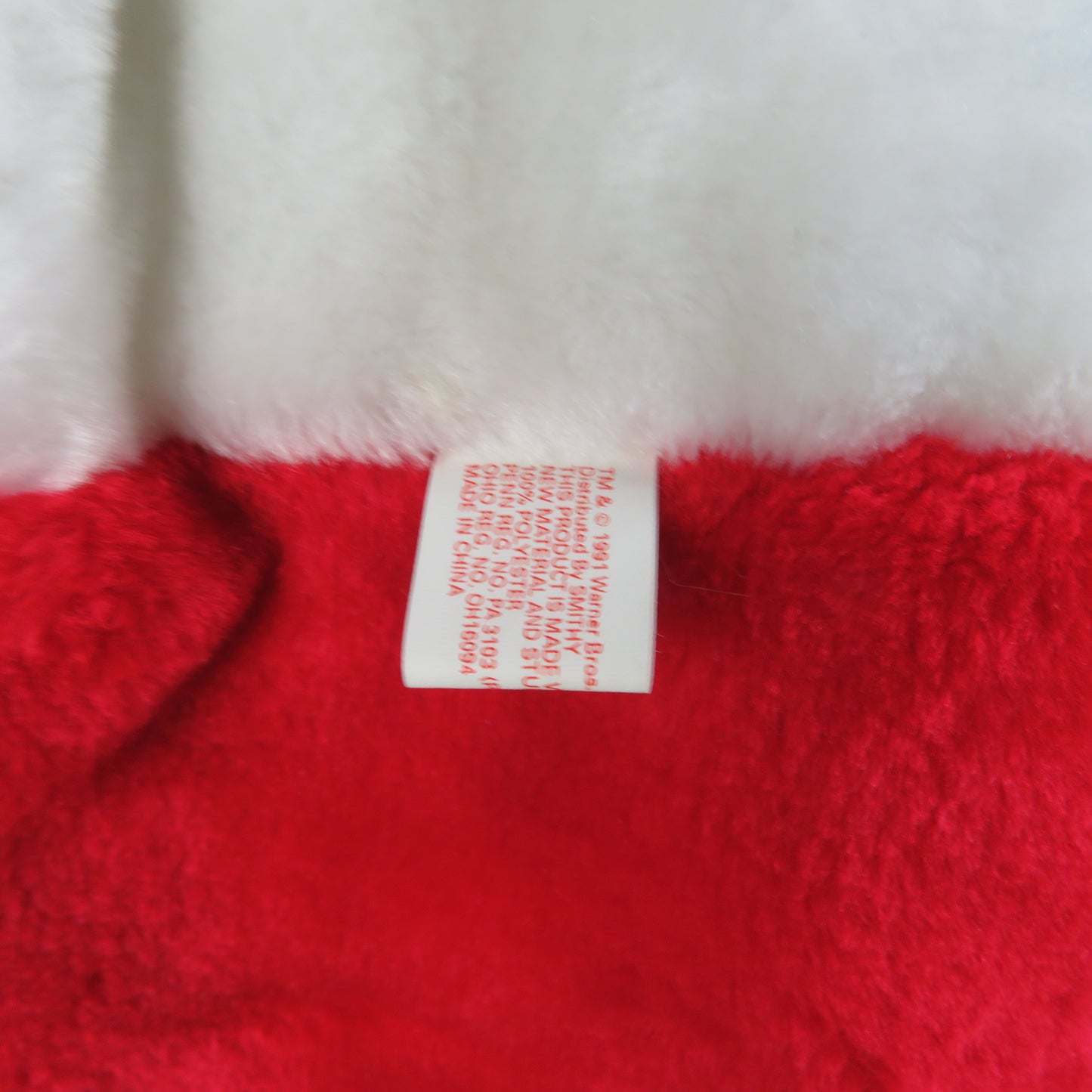 Vintage Bugs Bunny Christmas Stocking Plush Looney Tunes Warner Brothers Carrot Santa Hat 1990