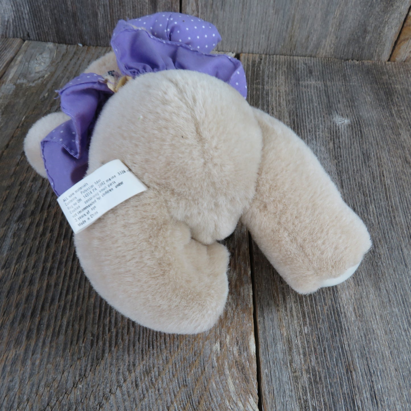 Vintage Teddy Bear Plush Loving Touch Girl Purple Puffy Bow Anco 1994 Polka Dot Dress Smile - At Grandma's Table