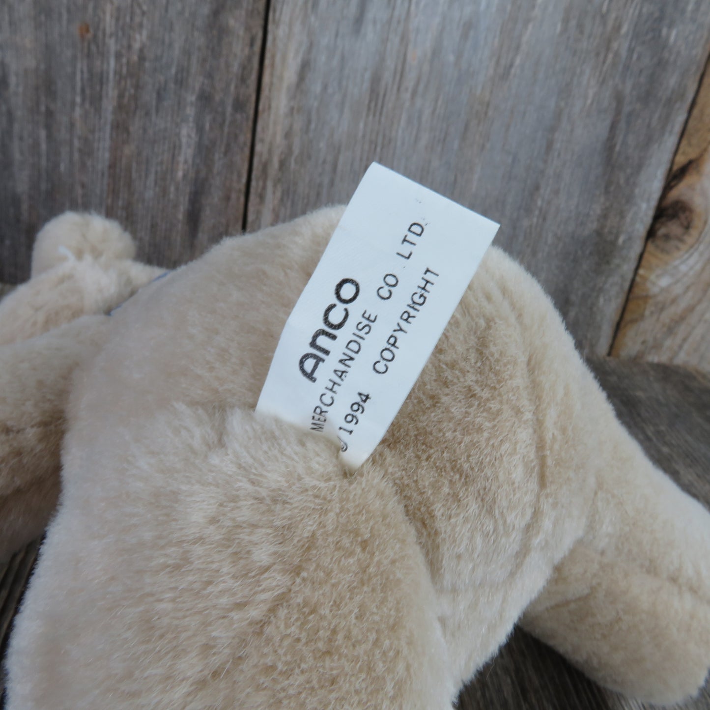 Vintage Teddy Bear Plush Loving Touch Boy Puffy Bow Anco 1994 Blue Polka Dot Smile - At Grandma's Table