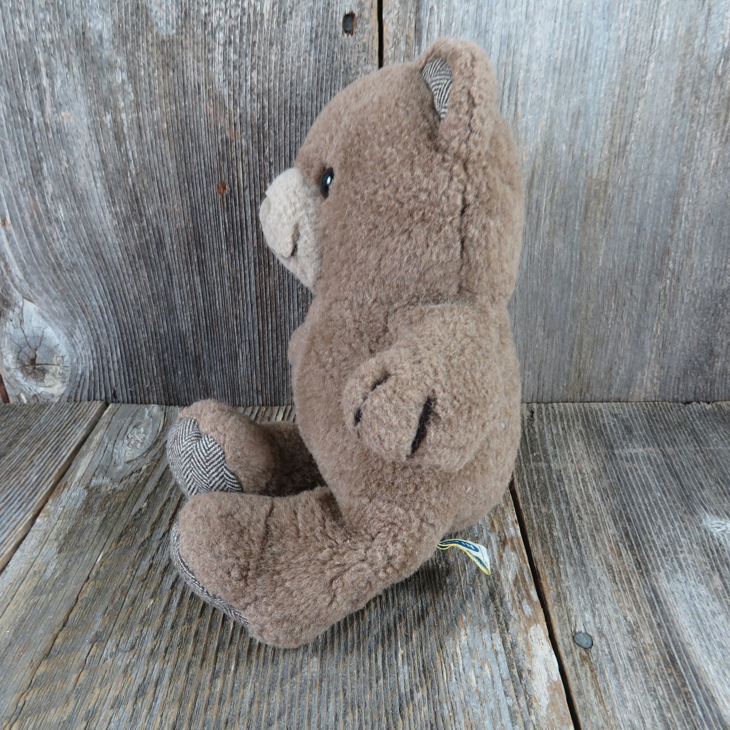 Vintage Teddy Bear Plush Herringbone Tweed Paws Dakin 1985 Brown Stuffed Animal Flocked Nose - At Grandma's Table