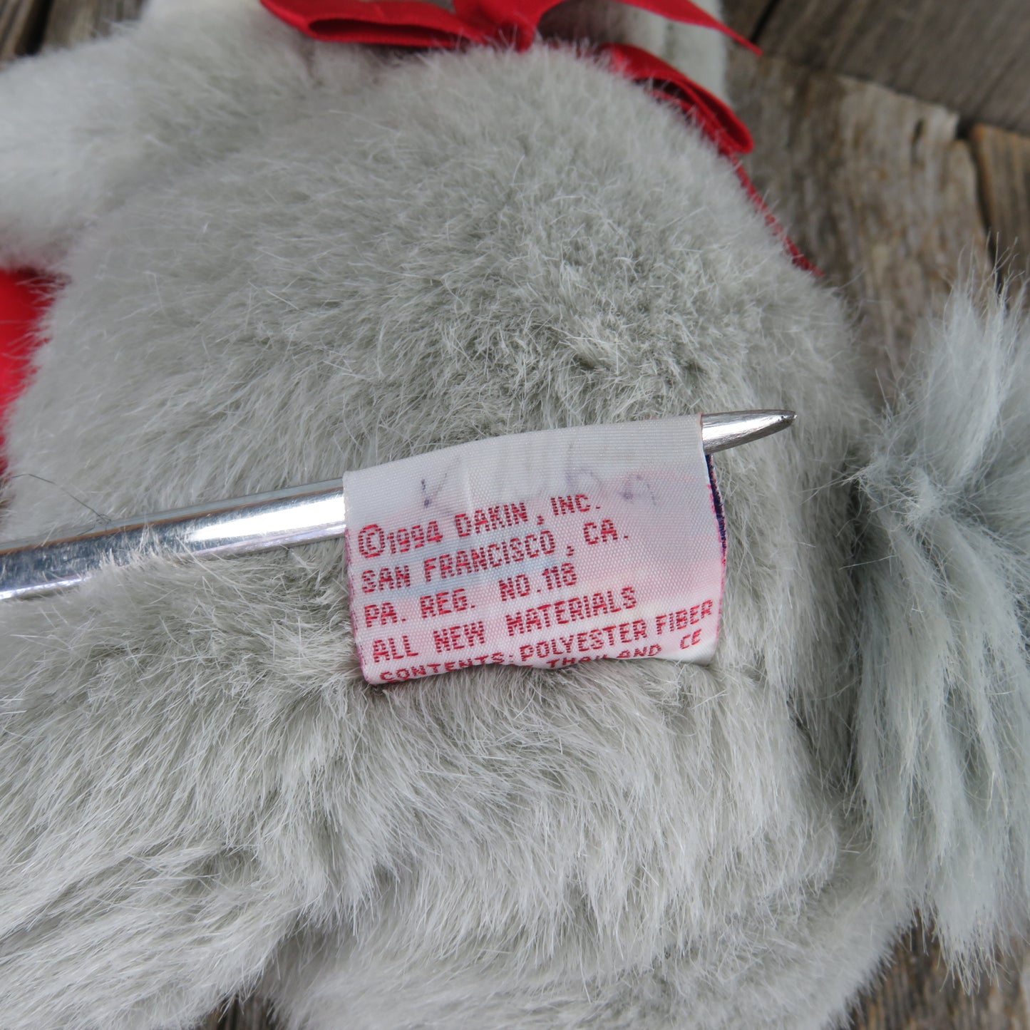 Vintage Raccoon Plush Valentines Heart Secret Admirer Stuffed Animal Gray by Dakin 1994 Grey Black - At Grandma's Table