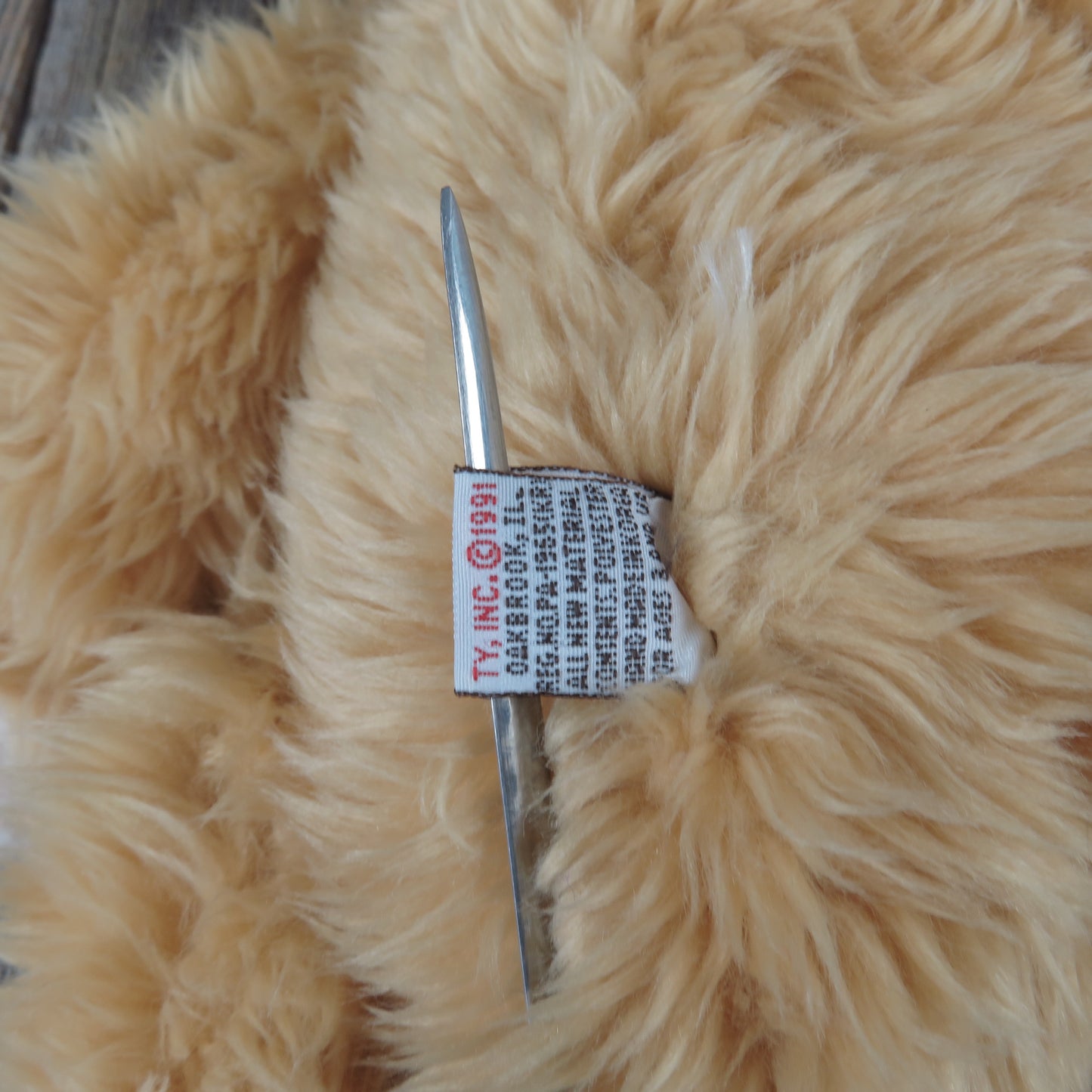 Vintage Jointed Teddy Bear Plush Ty Stuffed Animal Red Plaid Bow Shaggy Tan Christmas 1991 - At Grandma's Table