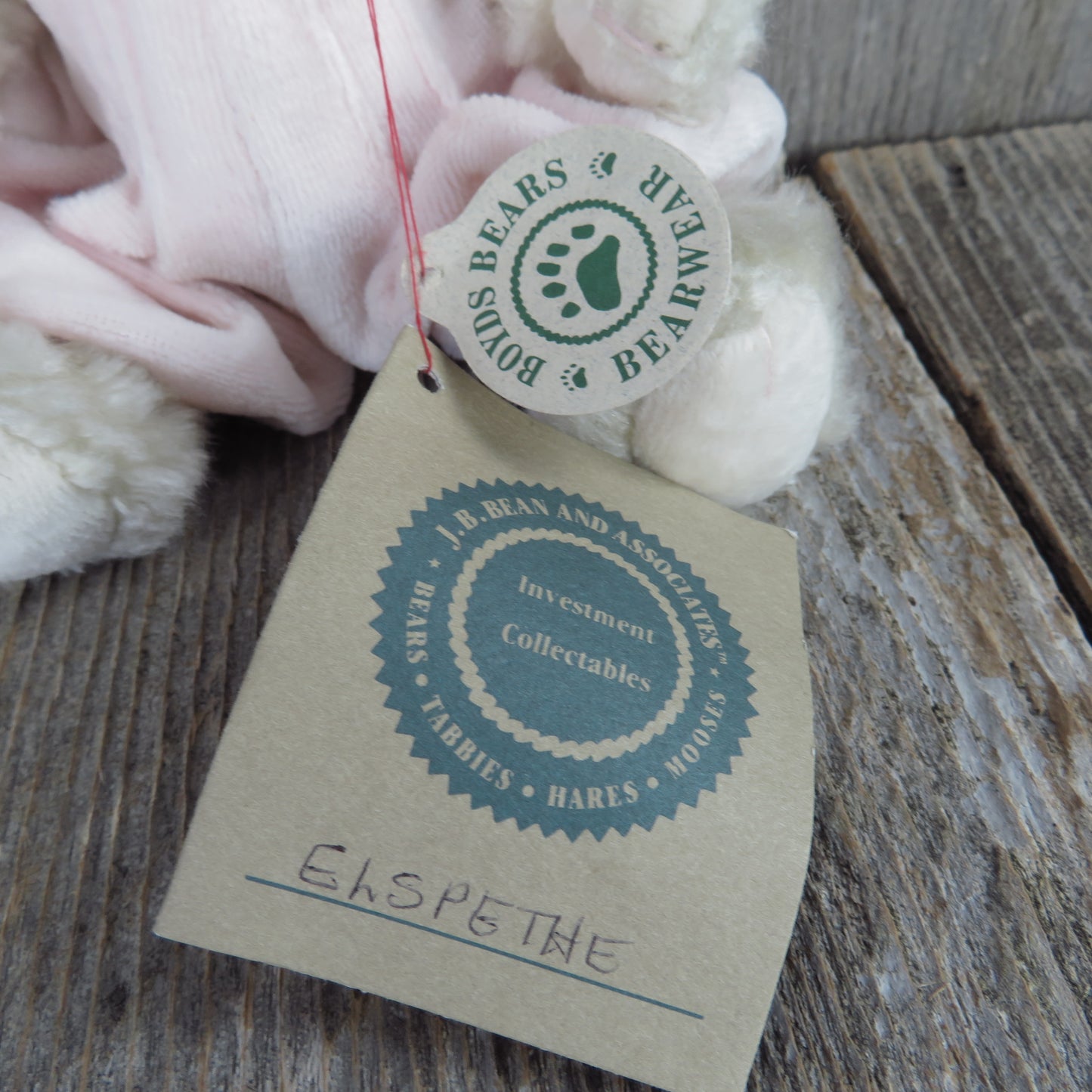 Vintage Lamb Sheep Plush Boyds Pink White Elspethe Jointed Bib Overalls 1996 - At Grandma's Table