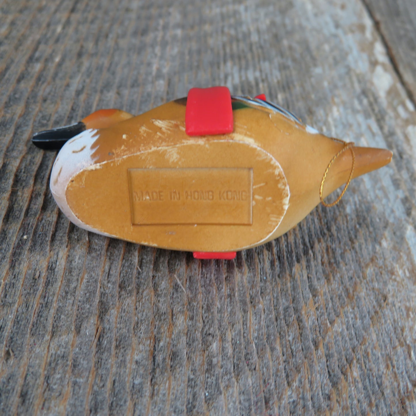 Vintage Duck Ornament Fulvous Whistling Red Bow Bird Christmas Yellow Decoy Hong Kong - At Grandma's Table