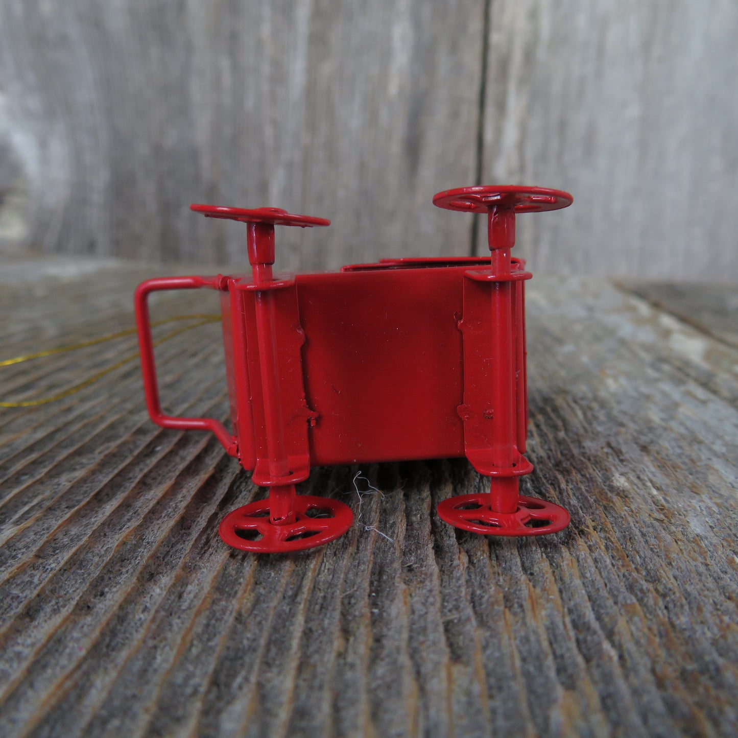 Vintage Flocked Bear in Baby Carriage Ornament Red Metal Buggy Pram White Bear Cart Stroller - At Grandma's Table