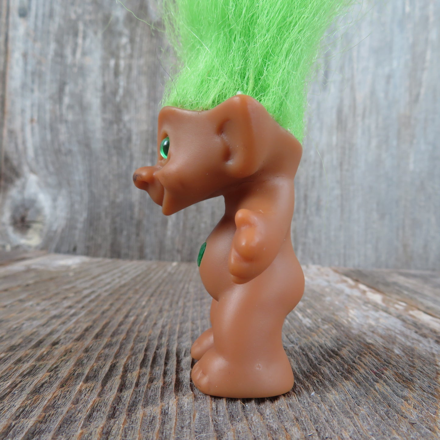Vintage Troll Doll Green Heart Jewel Belly Button Ace Novelty Lime Green - At Grandma's Table
