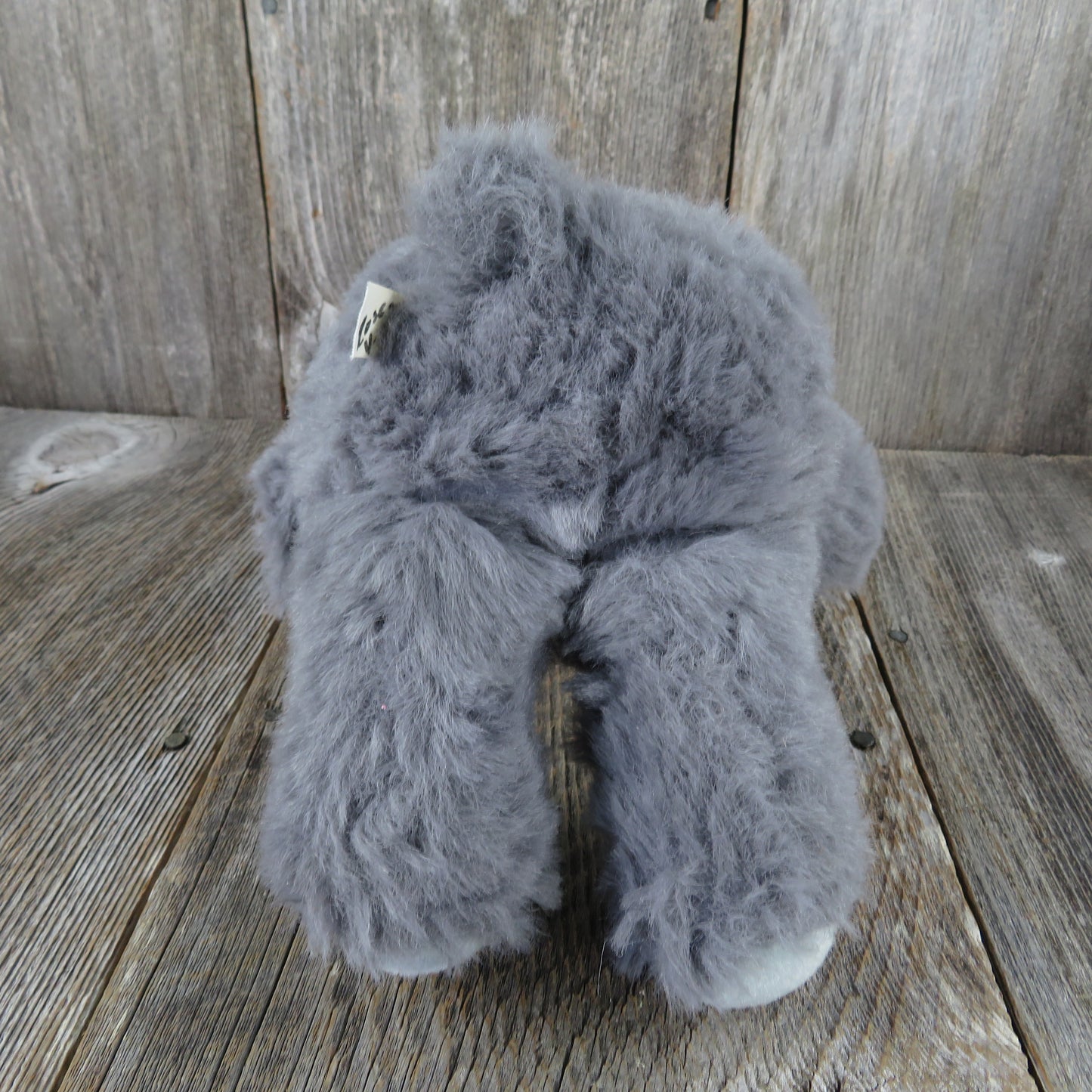 Vintage Teddy Bear Plush Fuzzy Stuffed Animal Grey Stitched Pink Nose Gray Blue Feet Mouse TB Trading