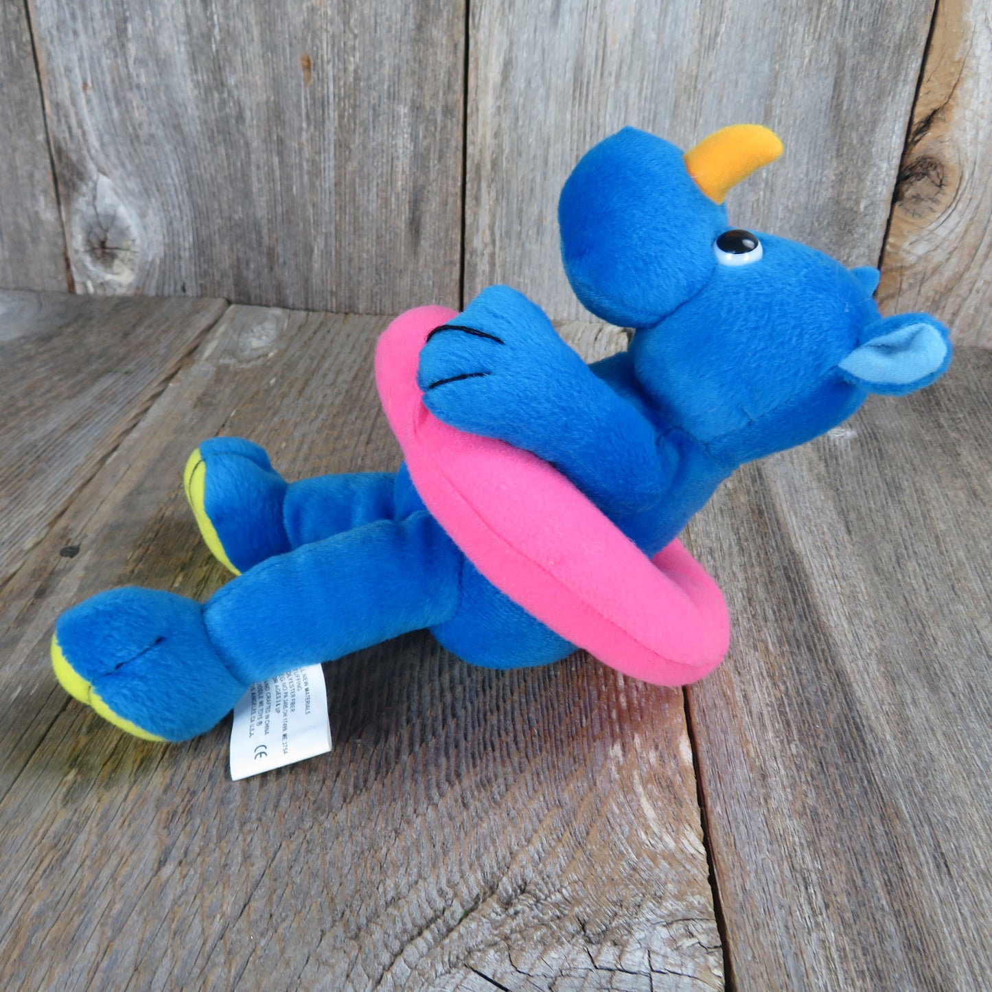 Blue Rhinoceros Stuffed Animal Rhino with Pink Floaty Inner Tube Pool Toy Plush Kuddle Me Toys
