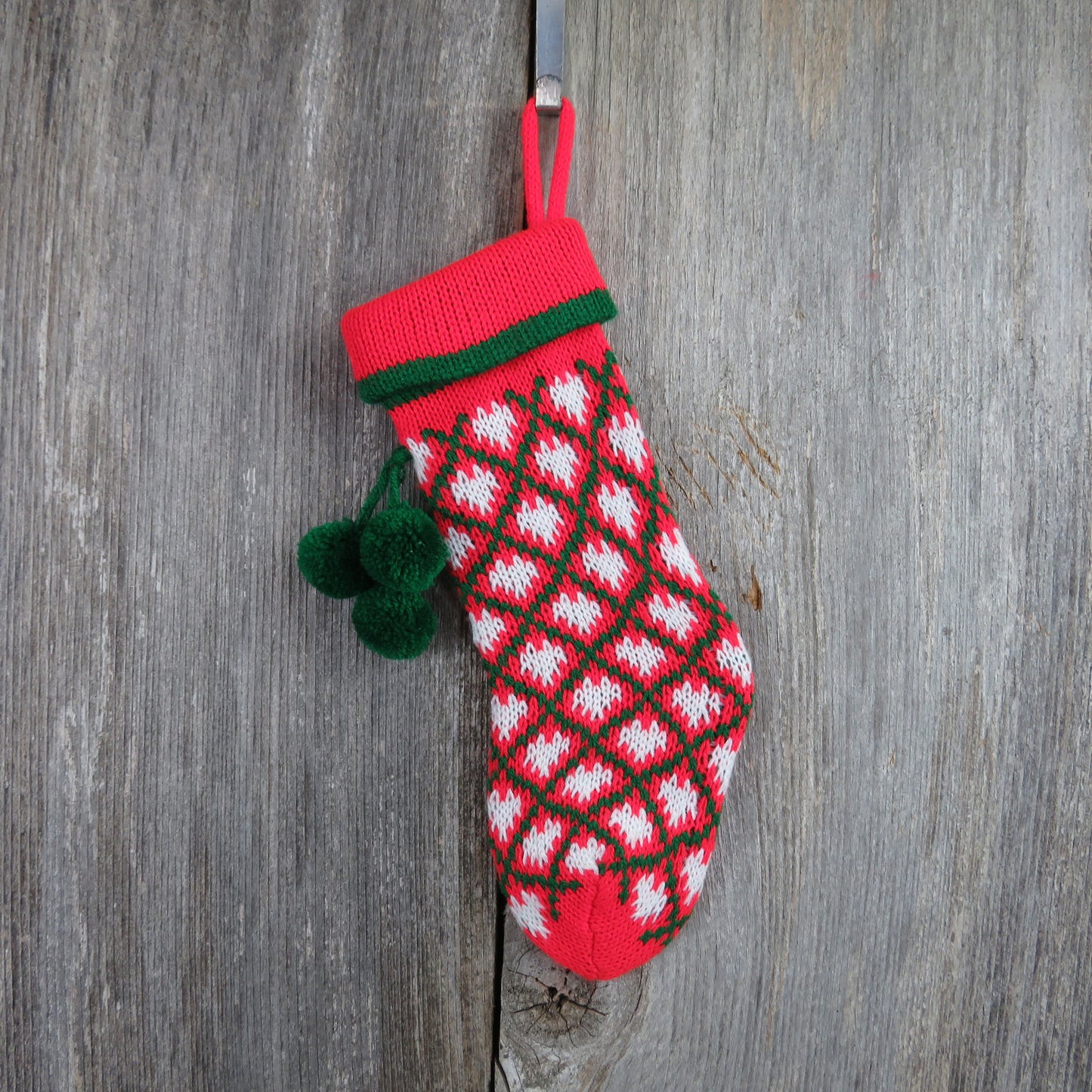 Vintage Mini Argyle Christmas Stocking Knitted Knit Red Green Pet Gift Bag - At Grandma's Table