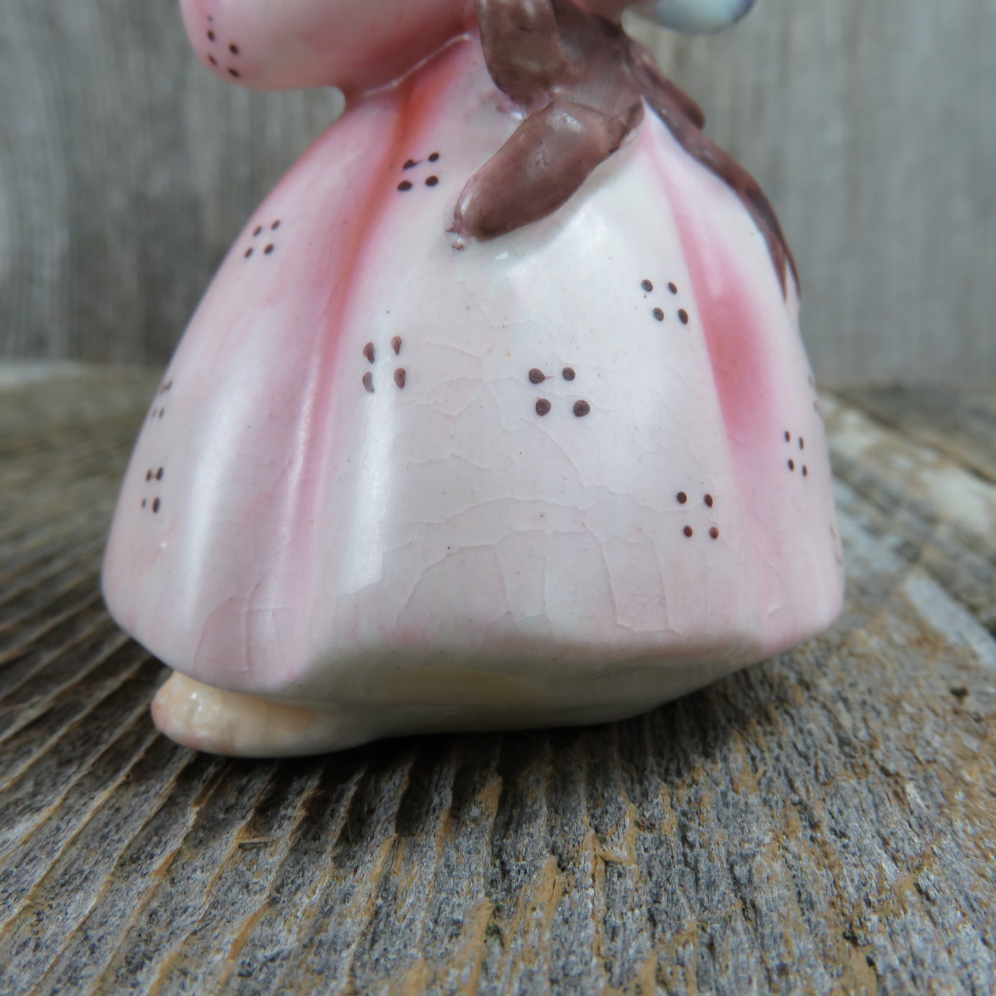 Angel Figurine Lefton Flute Pink Dress Vintage Spring Musical Bird 149 Flower in Hair Blue Wing - At Grandma's Table