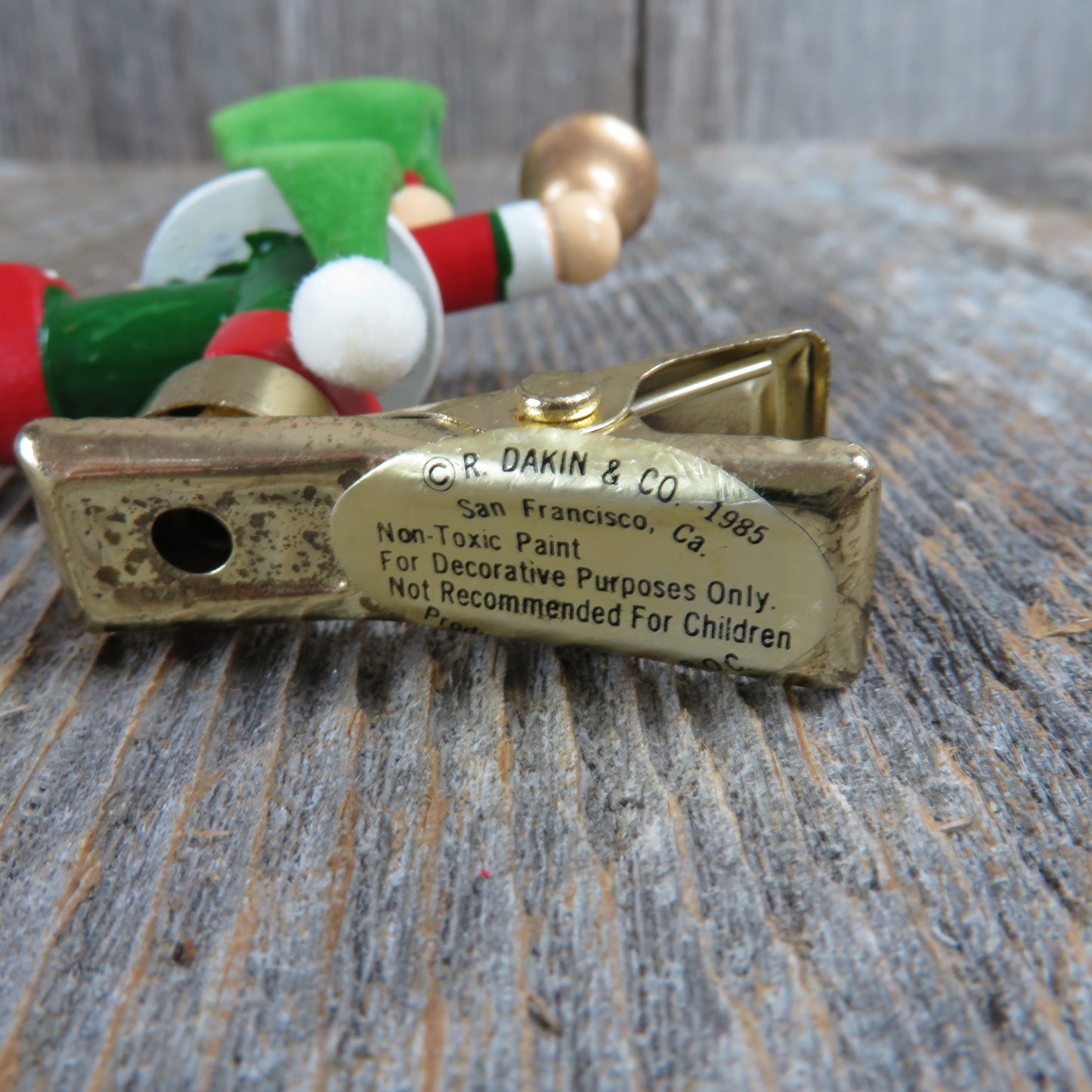 Vintage Jester Elf Bell Ringer Wooden Ornament Dakin Clip Christmas Wood 1985 - At Grandma's Table