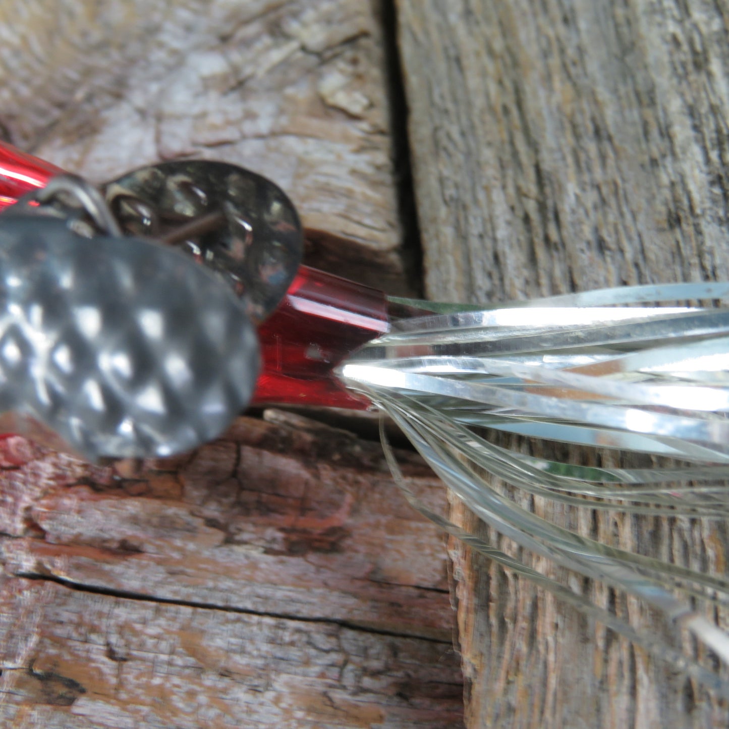 Vintage Red Tinsel Bird Glass Clip Ornament Mercury Silver Tail Black Beak Red Painted Body