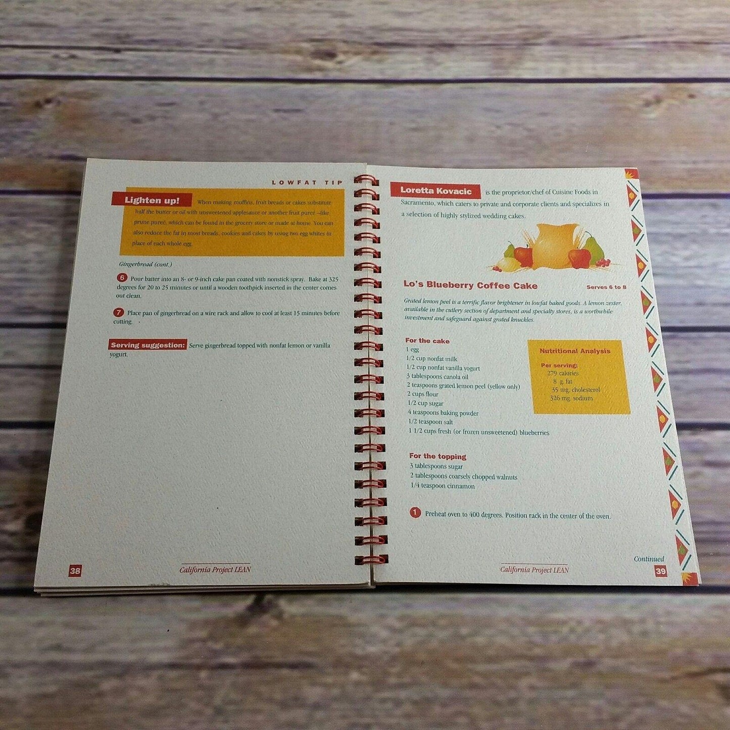 Vintage Cookbook California Chefs Cook Lean 1990s Spiral Bound Paperback CA Project lean Low Fat Eating