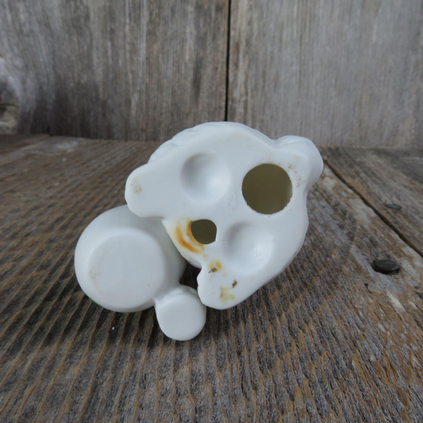 Vintage Bunny Figurine Easter White Rabbit Easter Egg Chick Purple Paint Brush Ceramic