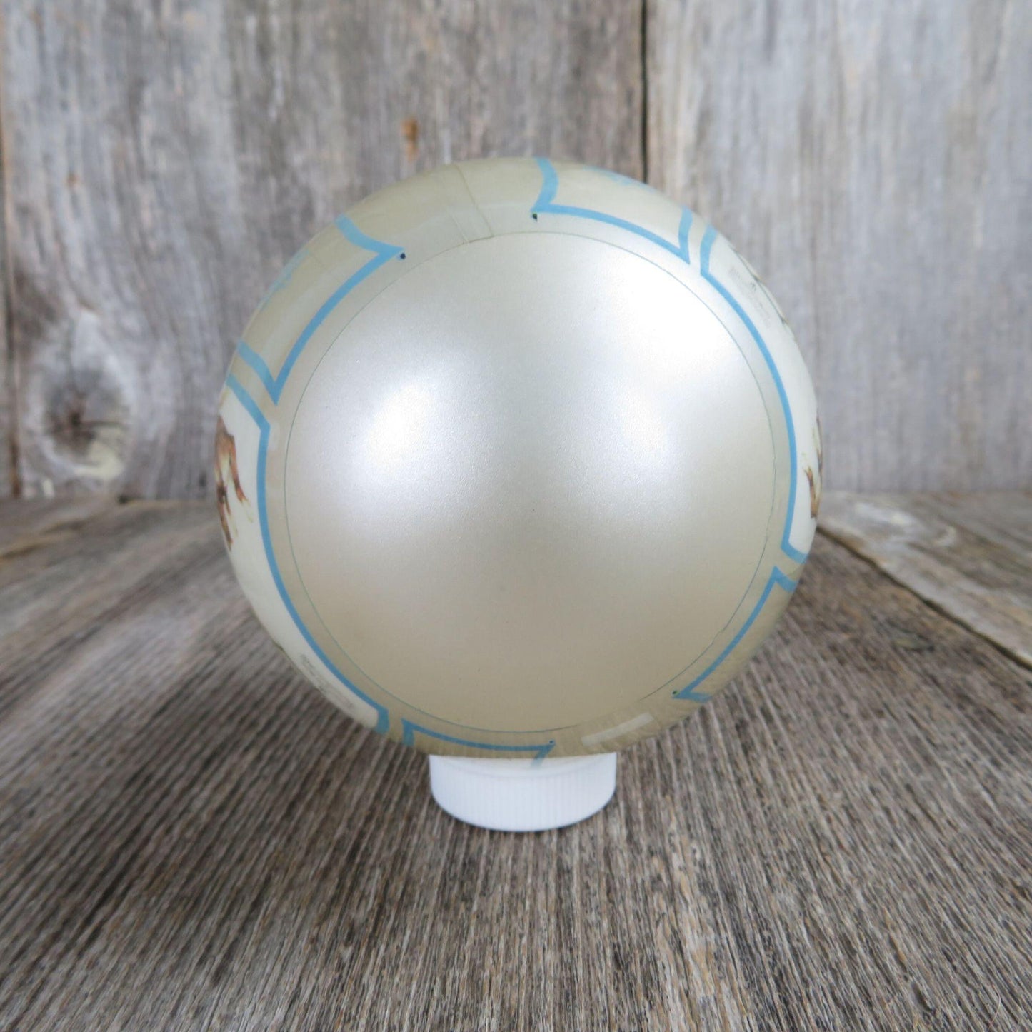 Vintage Norman Rockwell Ball Ornament Downhill Daring Schmid Christmas 1980 Blue White Silver