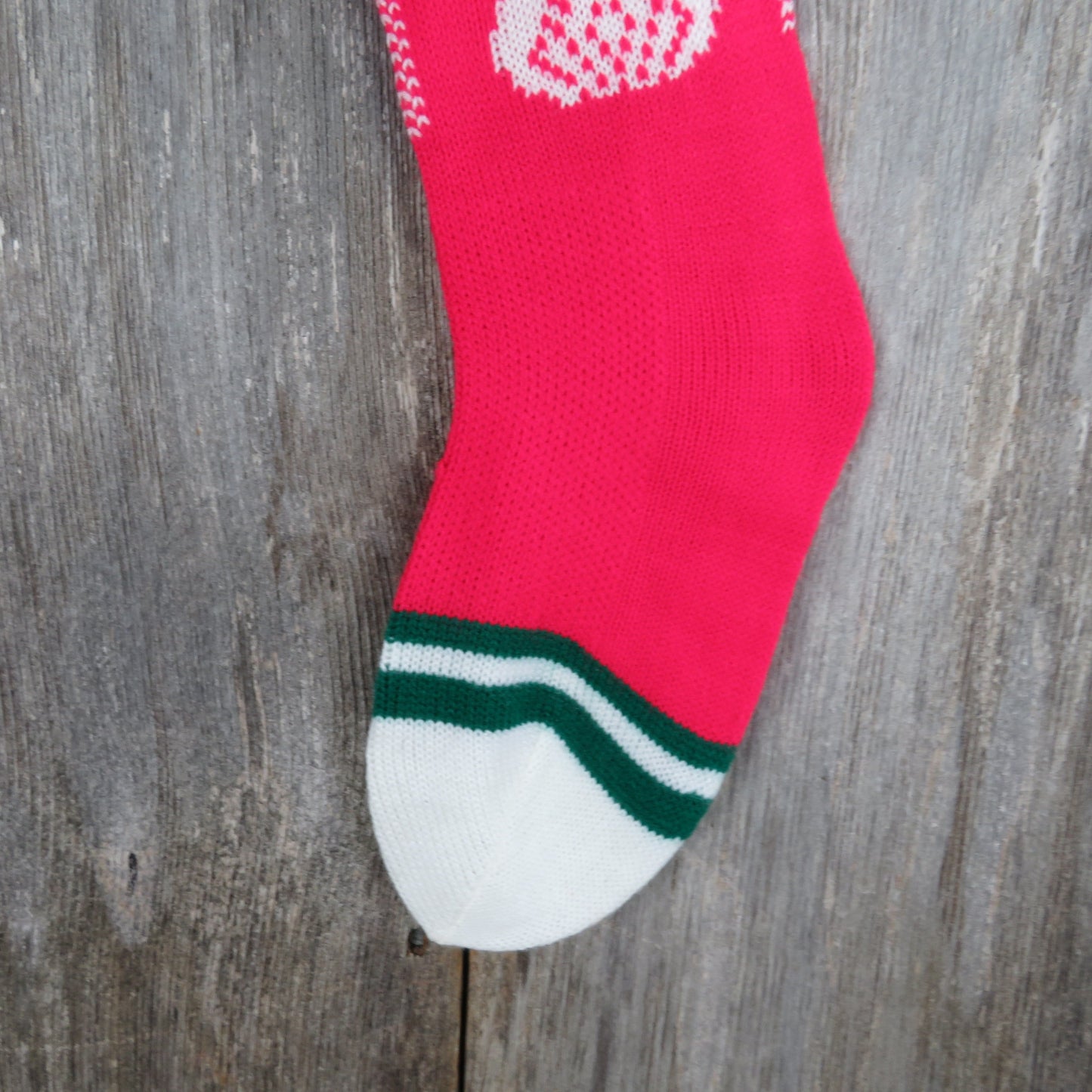 Vintage Angel Knit Stocking Christmas Silver Knitted Halo Red White Pom Pom Taiwan