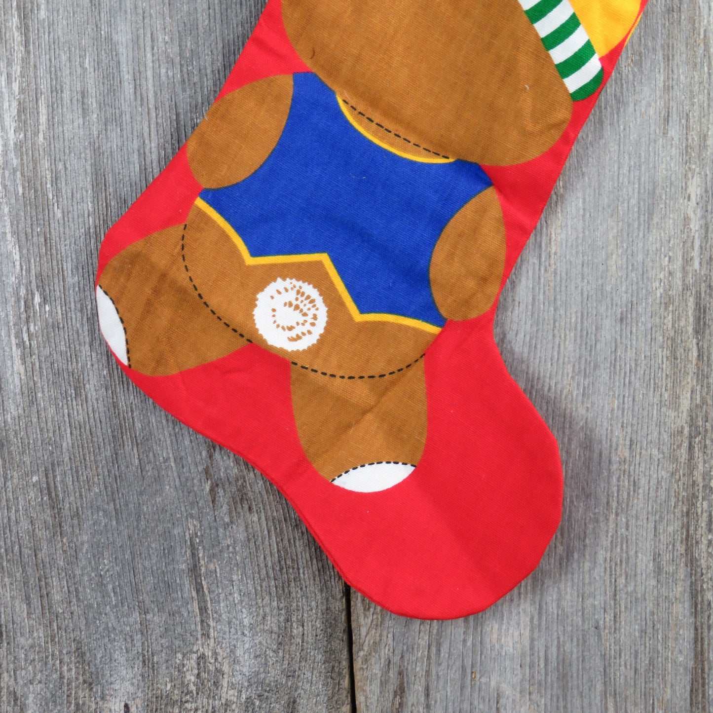 Vintage Teddy Bear Fabric Stocking Christmas Handmade Red Green Sew Cut ST40
